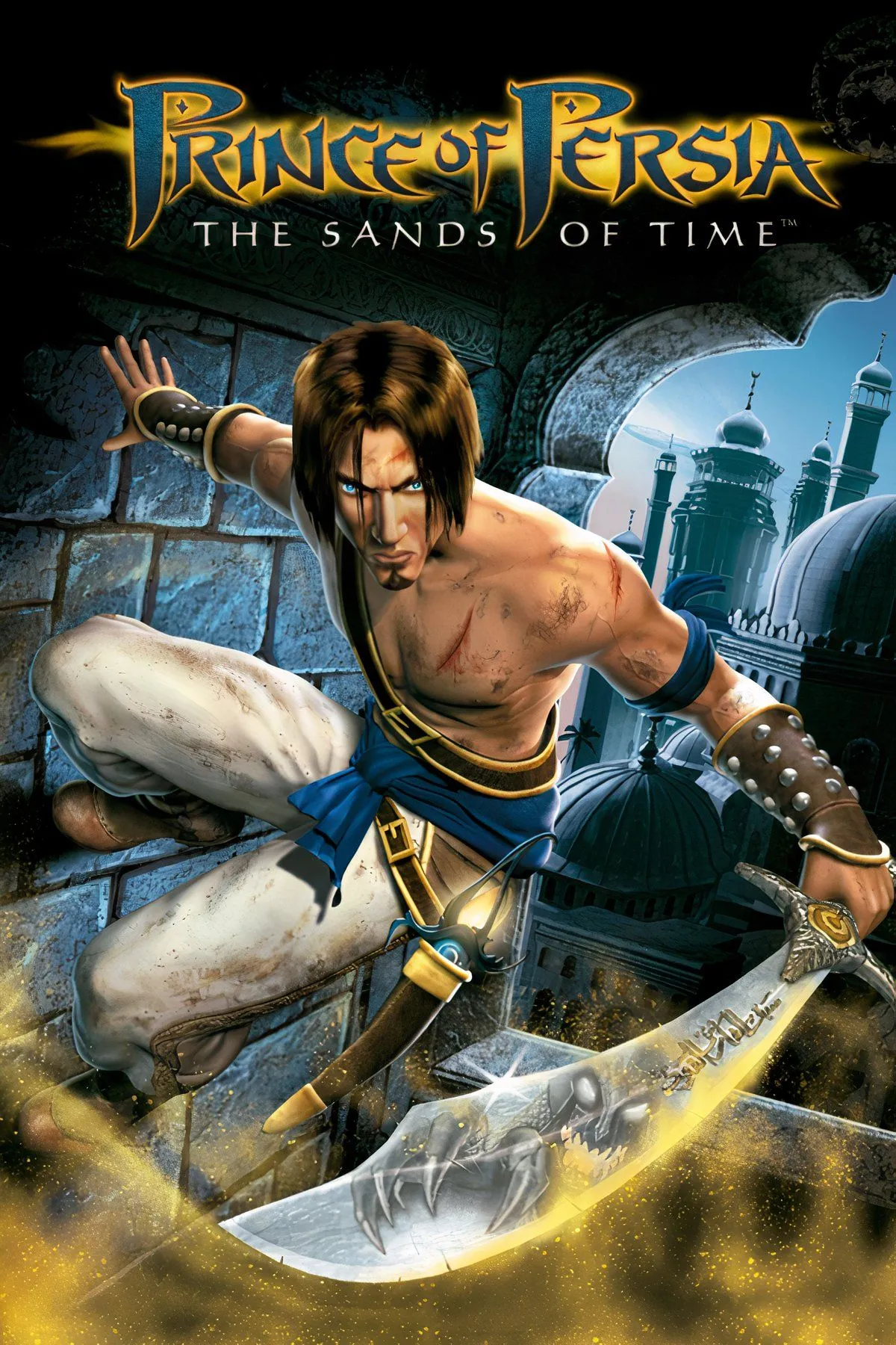 Hoàng tử Ba Tư đang nhảy qua một khe nứt lớn trong game Prince of Persia: The Sands of Time