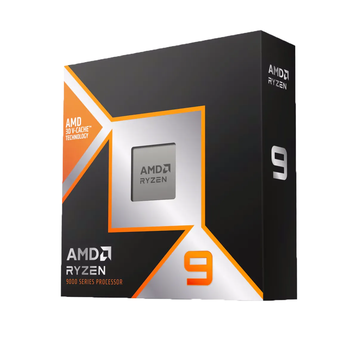 Hộp sản phẩm của CPU AMD Ryzen 9 9950X3D, đại diện cho sản phẩm cao cấp của AMD.