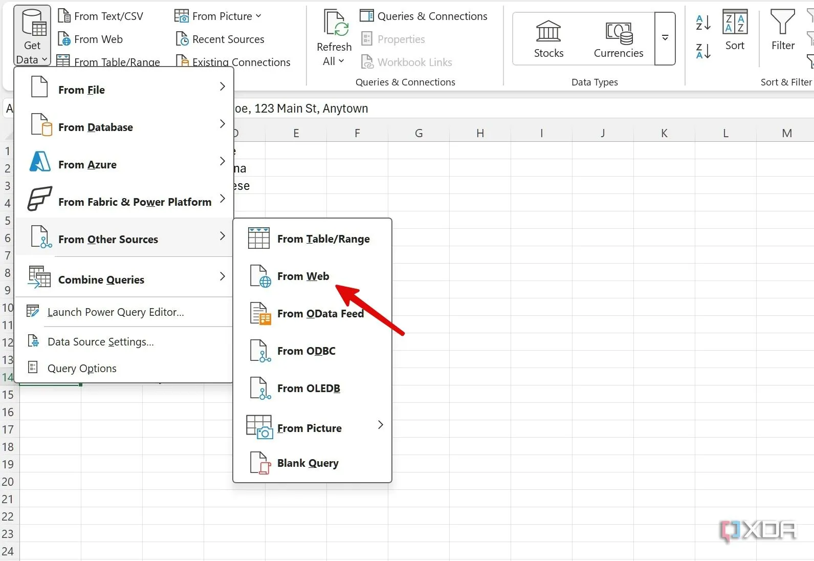 Hướng dẫn lấy dữ liệu từ các nguồn khác, chọn &quot;From Web&quot; trong Excel
