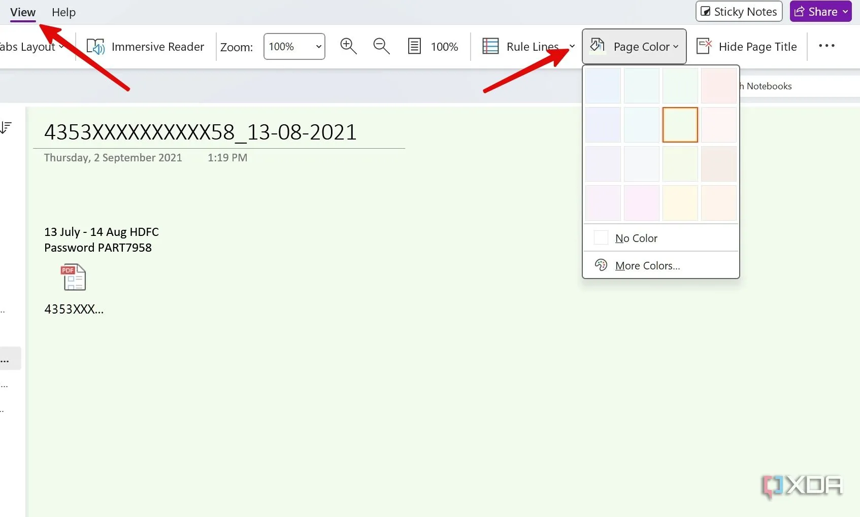 Hướng dẫn thay đổi màu nền trang trong OneNote thông qua menu View