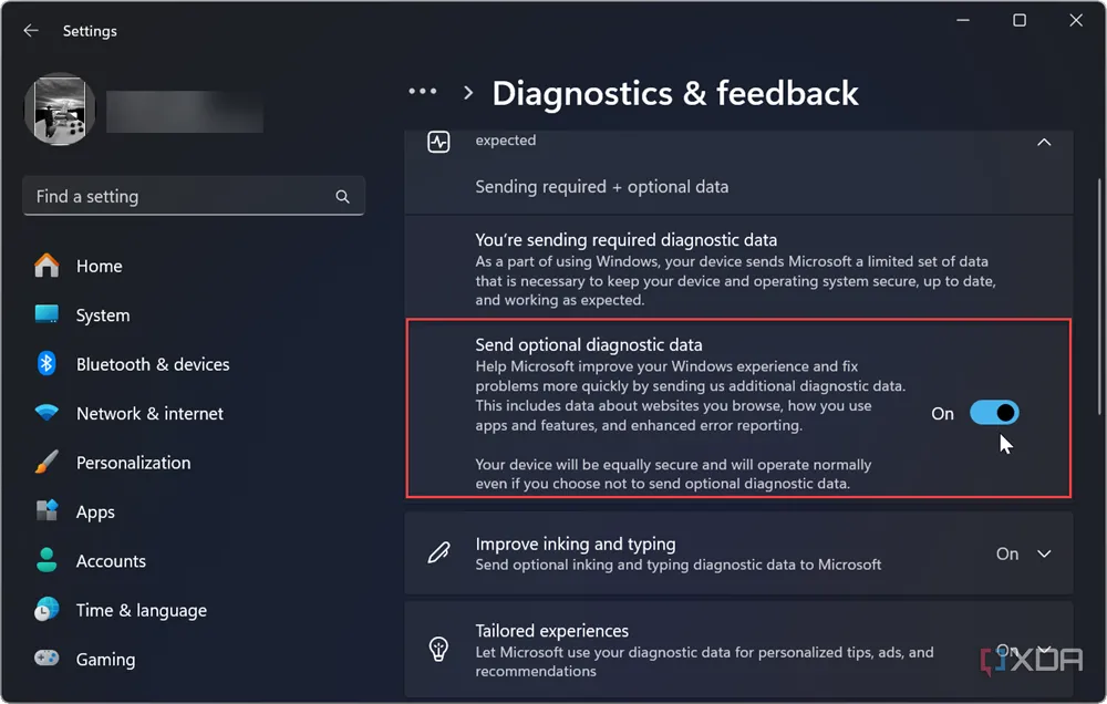 Hướng dẫn trên Windows 11 cách bật dữ liệu chẩn đoán telemetry trong ứng dụng Cài đặt, cho phép người dùng tùy chỉnh mức độ thu thập thông tin.