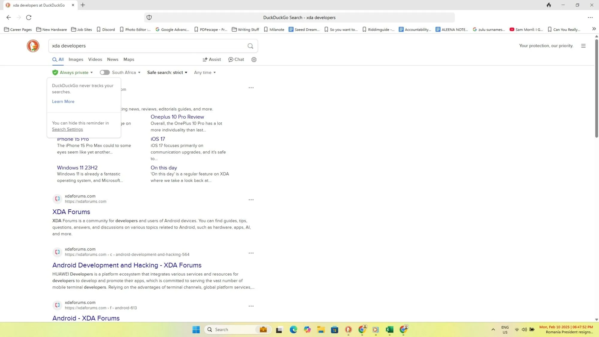Kết quả tìm kiếm trên DuckDuckGo hiển thị không bị theo dõi