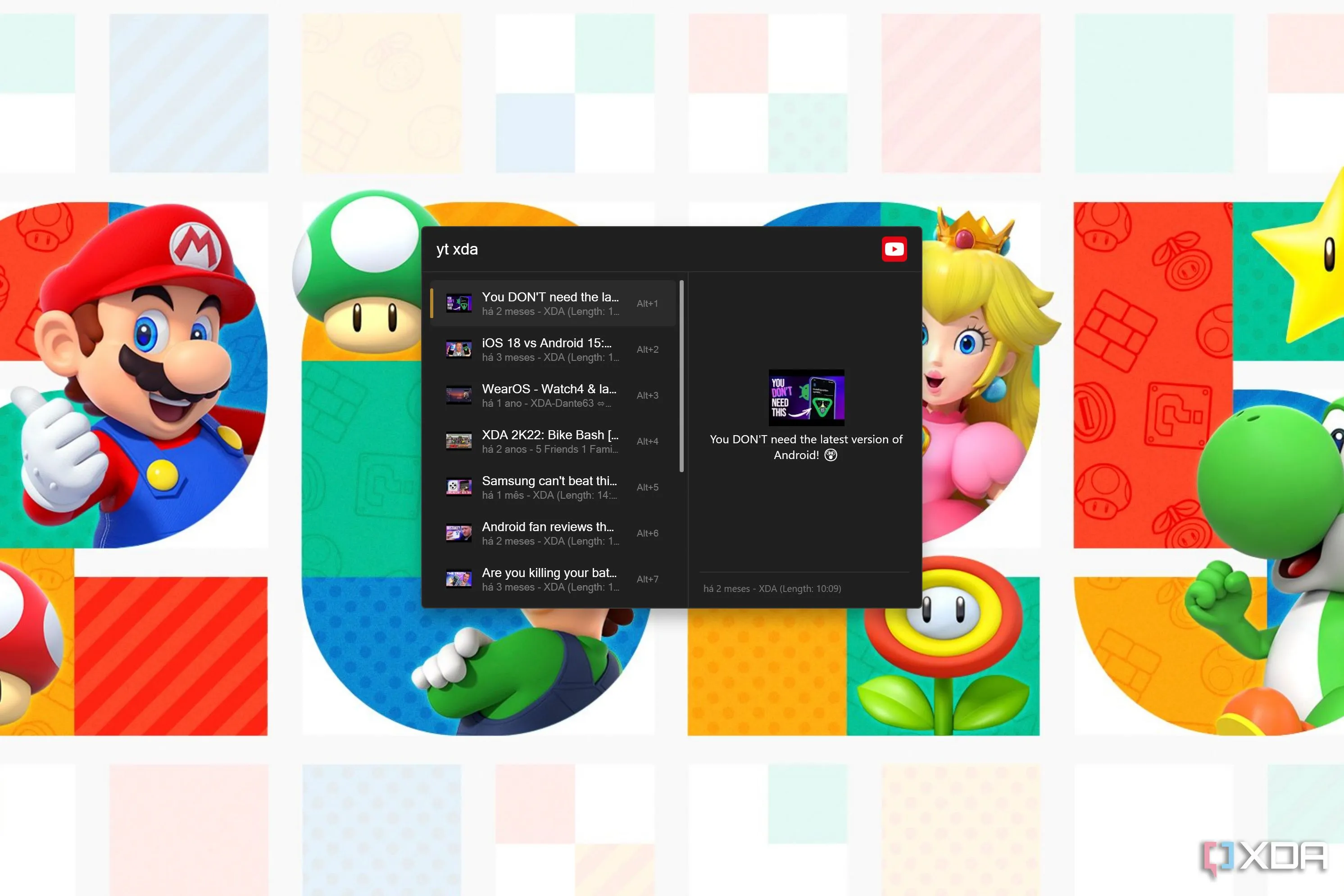 Kết quả tìm kiếm YouTube hiển thị trong Flow Launcher qua plugin FlowYouTube