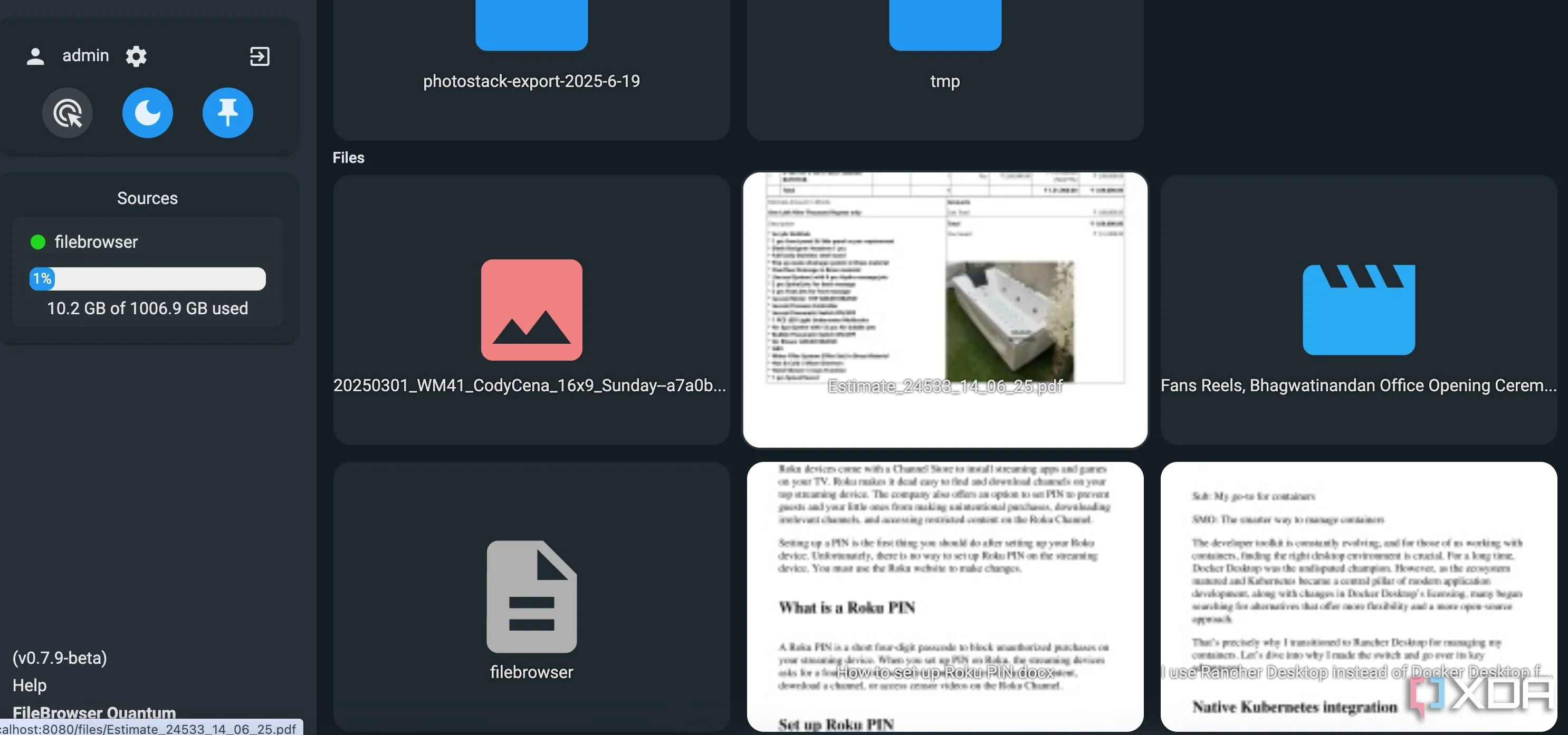 Khả năng xem trước file PDF và đa phương tiện trực tiếp trong giao diện FileBrowser Quantum