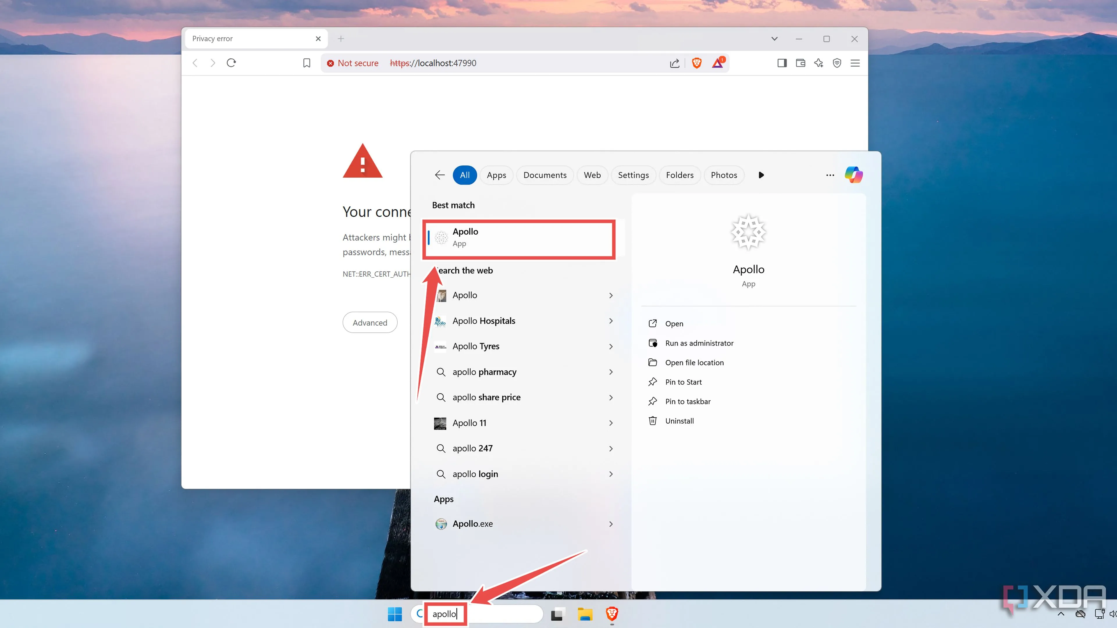 Khởi chạy ứng dụng Apollo server trên máy tính Windows để bắt đầu stream game