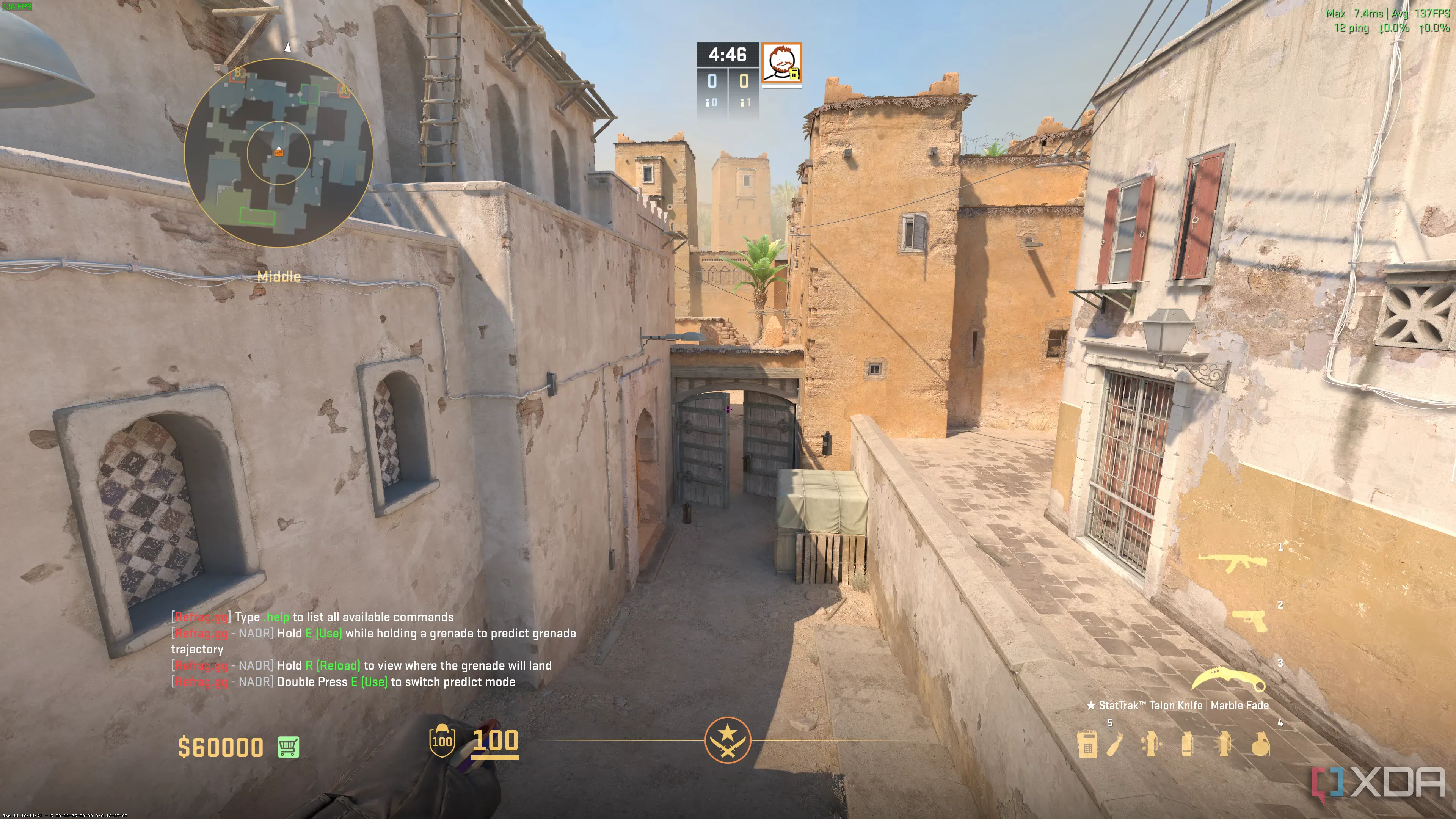 Khu vực đường hẻm trong bản đồ Dust 2 của Counter-Strike 2, thể hiện tầm quan trọng của việc học bản đồ