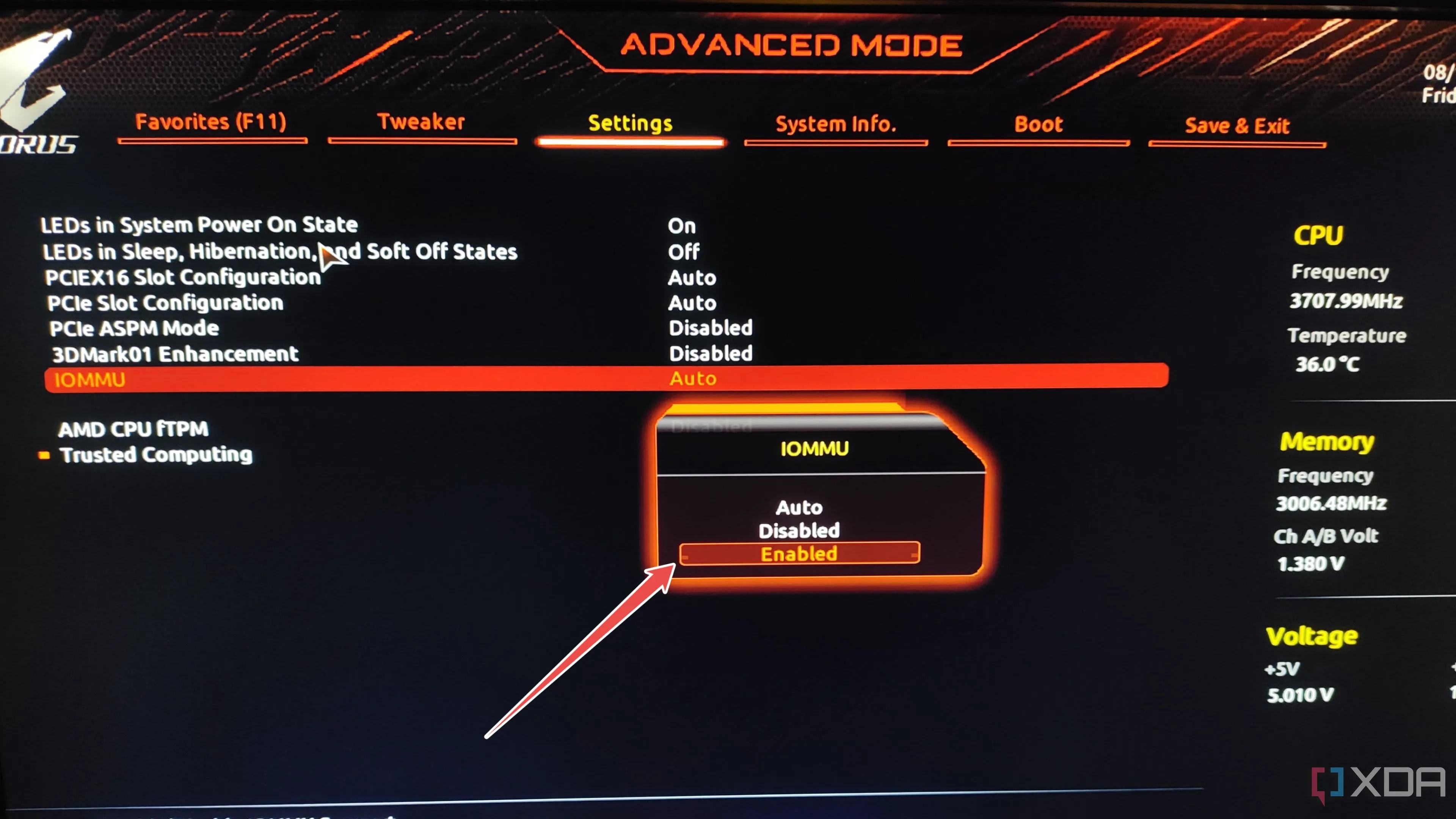 Kích hoạt IOMMU trong cài đặt BIOS
