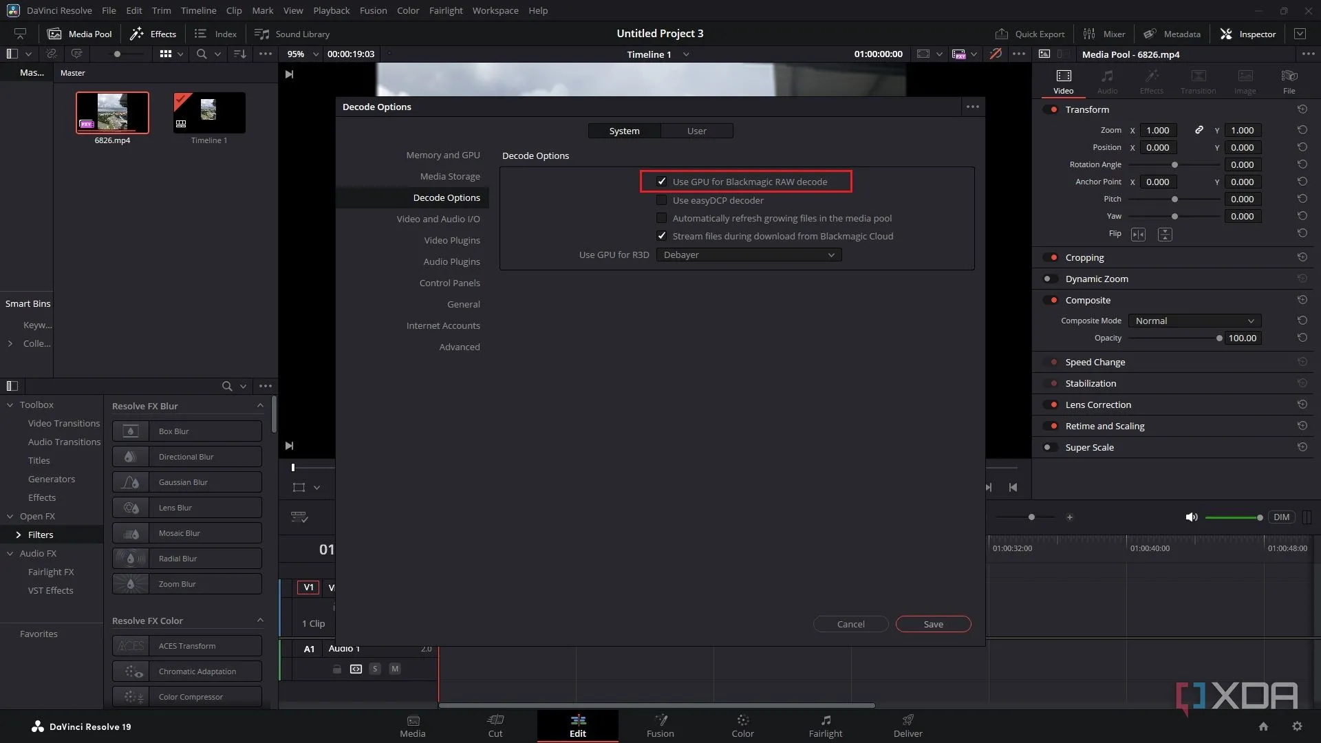 Kích hoạt tính năng &quot;Use GPU for Blackmagic RAW decode&quot; trong DaVinci Resolve