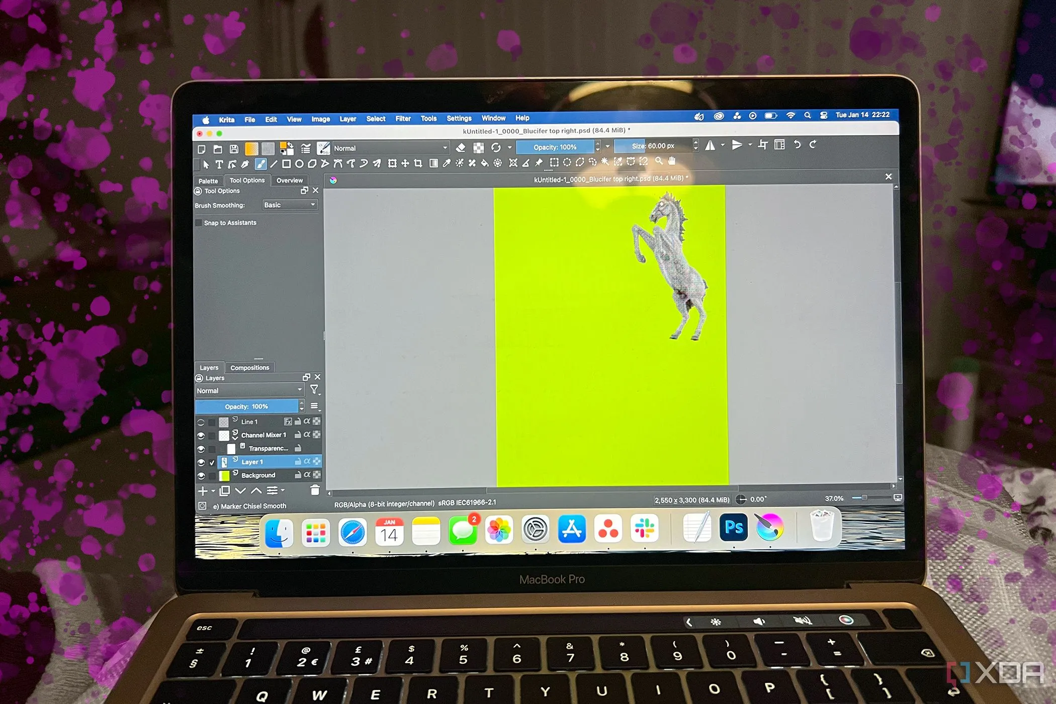 Krita chạy trên MacBook, minh họa một trong những phần mềm thay thế Photoshop mã nguồn mở