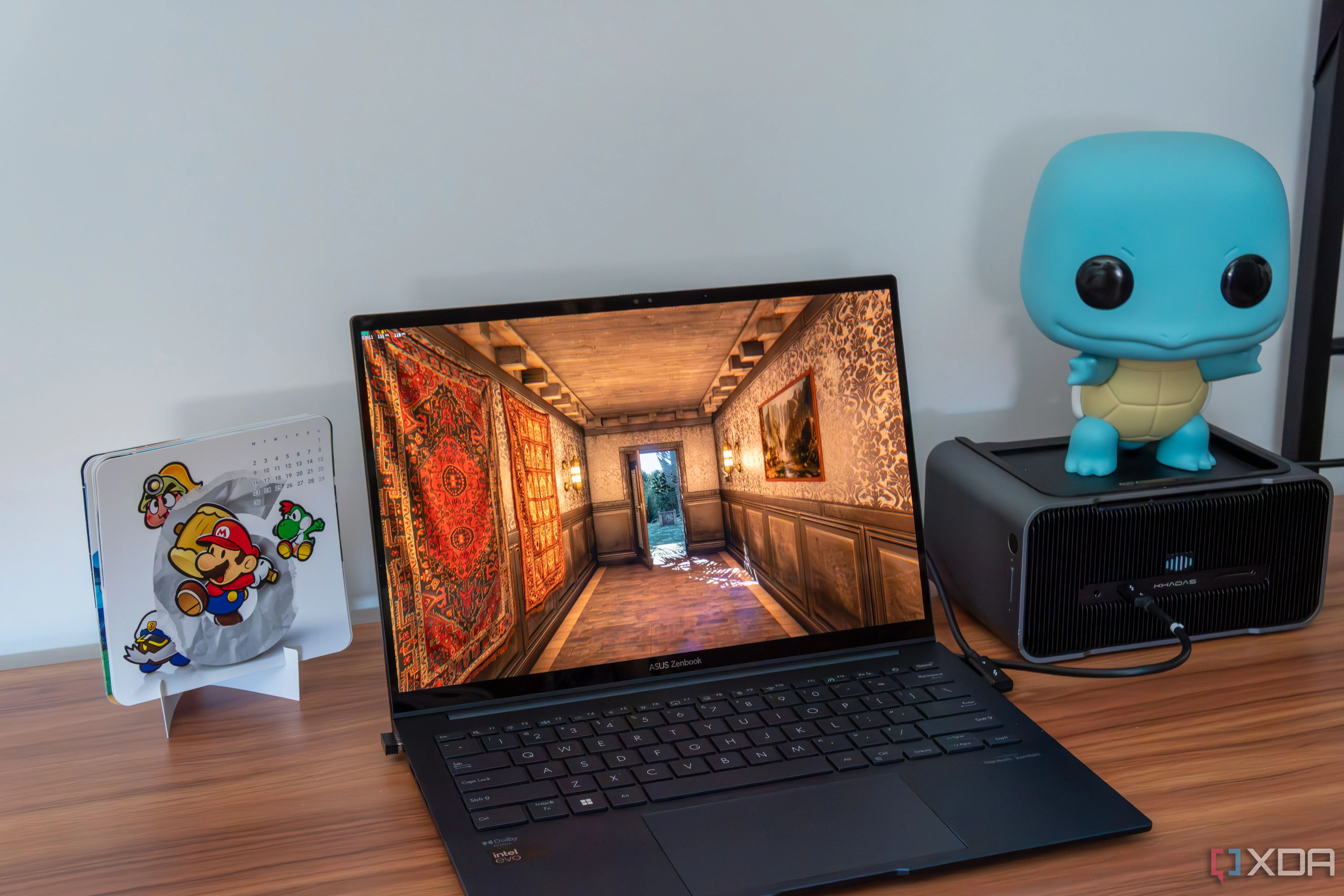Laptop với eGPU kết nối qua Thunderbolt 3/5, minh họa khả năng nâng cấp đồ họa
