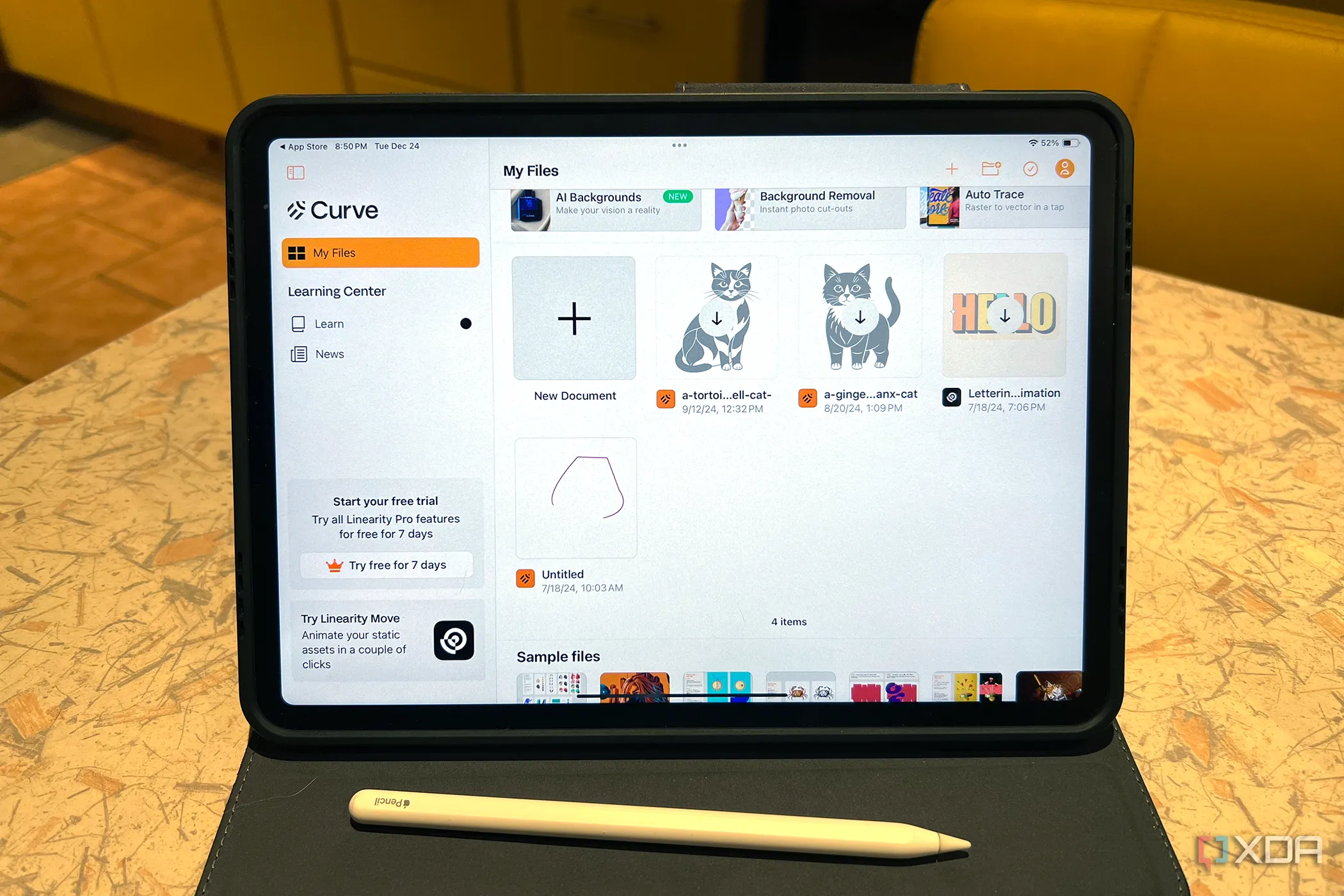 Linearity trên iPad hiển thị giao diện thiết kế vector