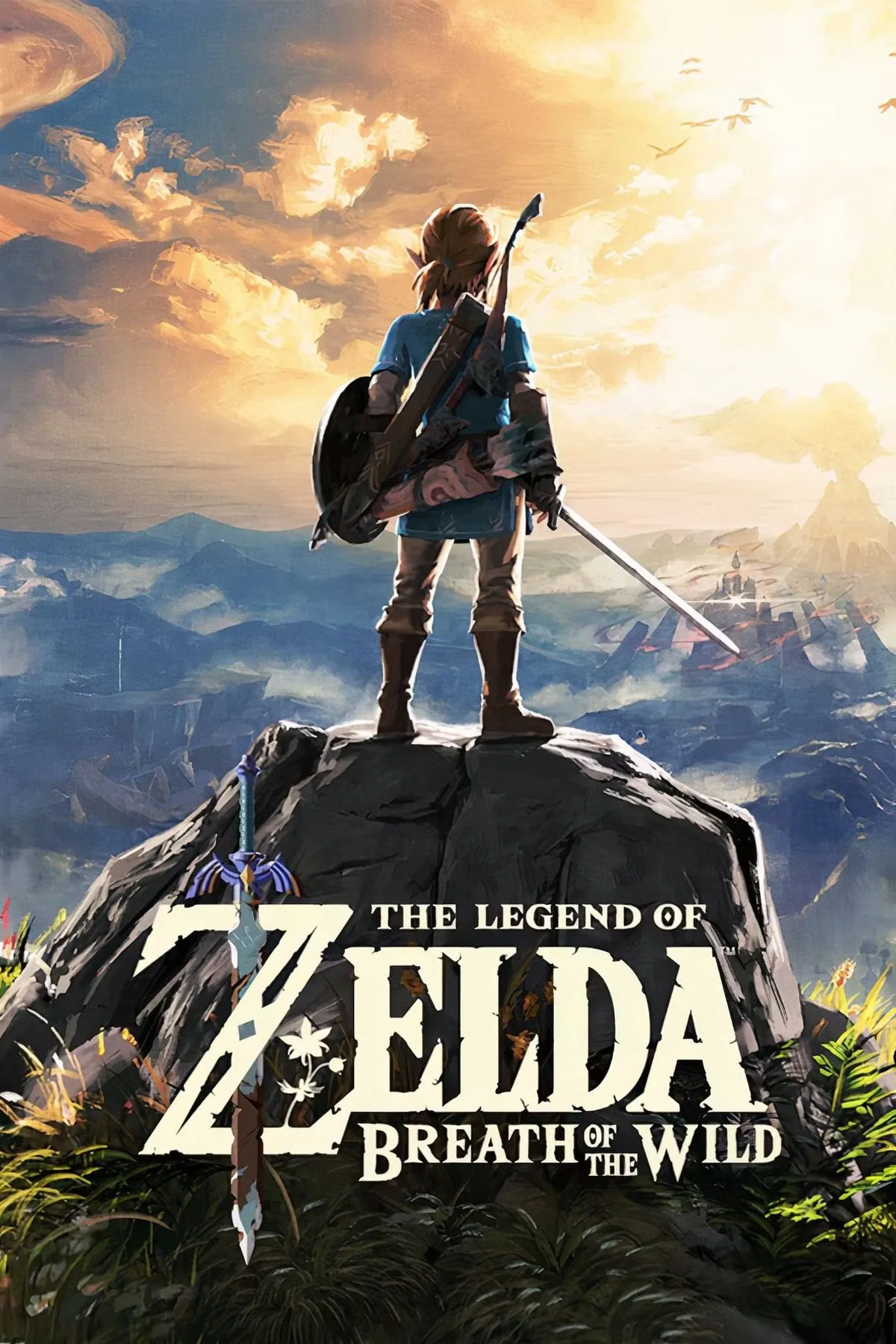 Link đứng nhìn ra khung cảnh rộng lớn của thế giới Hyrule trong The Legend of Zelda: Breath of the Wild
