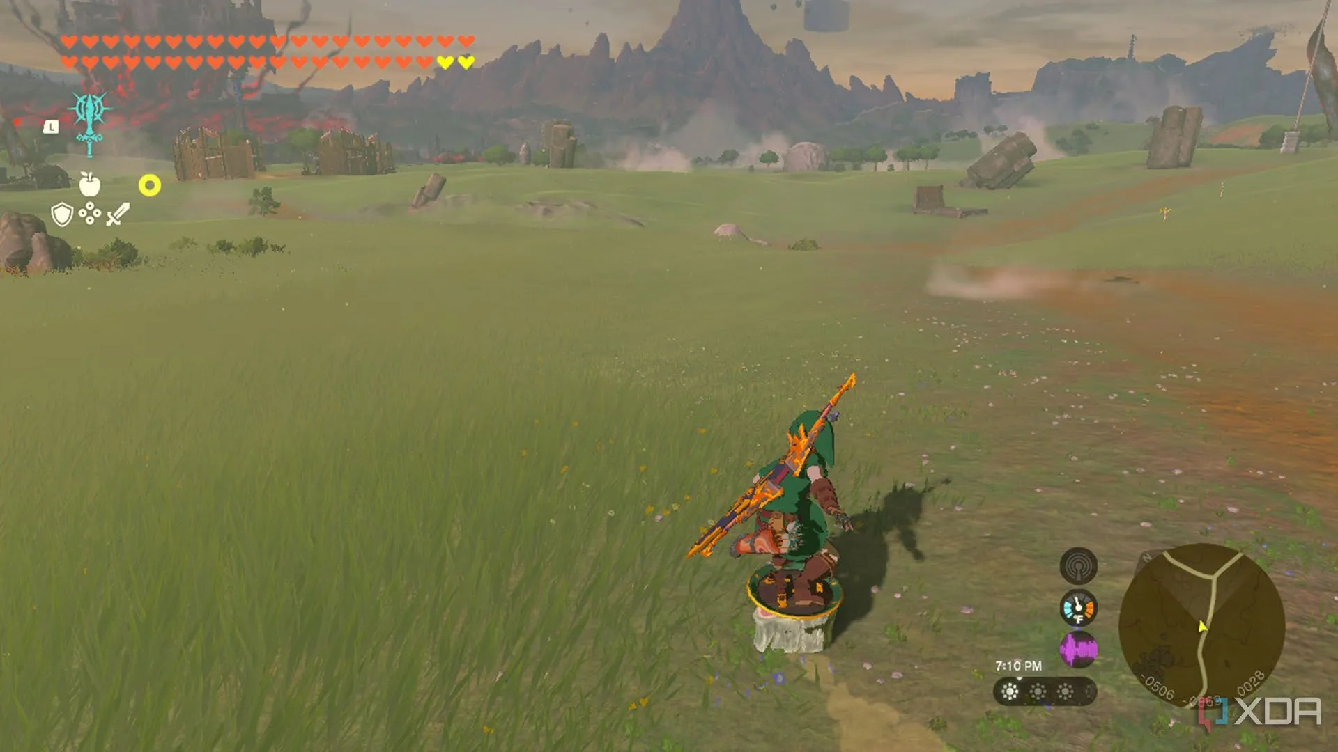 Link lướt khiên trên miếng thịt đông lạnh trong The Legend of Zelda: Tears of the Kingdom
