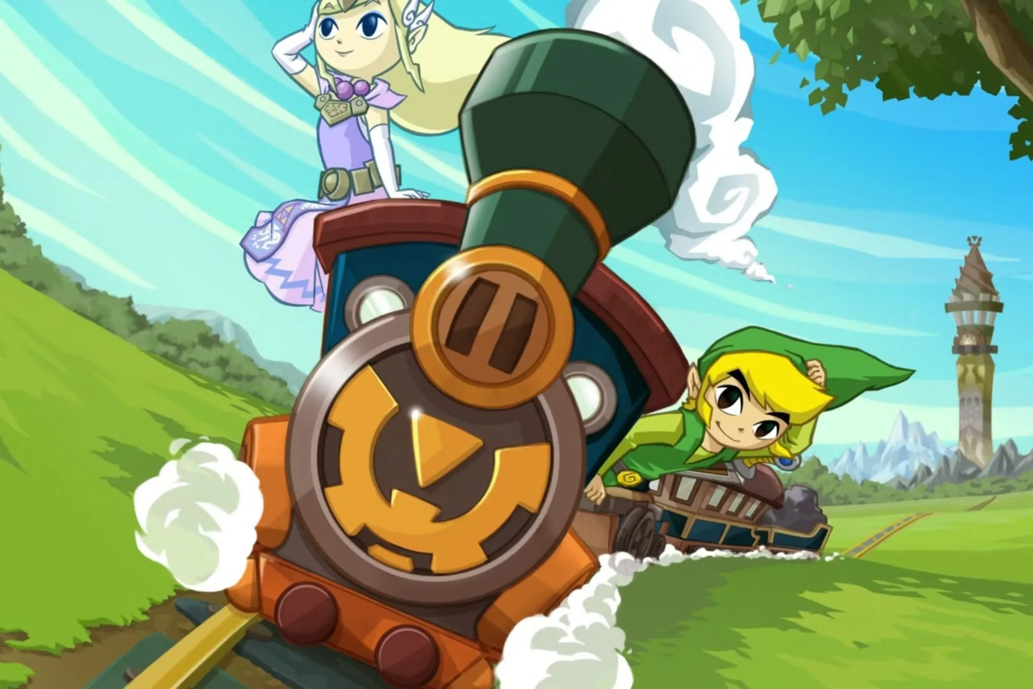 Link và Công chúa Zelda điều khiển tàu hỏa trong The Legend of Zelda: Spirit Tracks, một yếu tố quan trọng bị vô hiệu hóa ở bản lậu