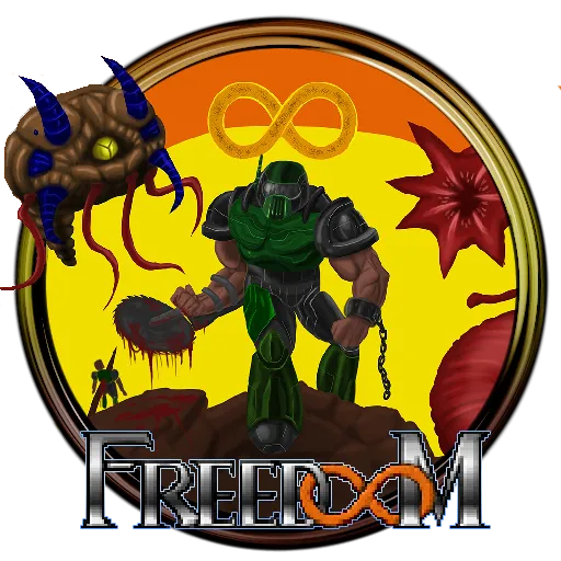 Logo game bắn súng góc nhìn thứ nhất Freedoom, phiên bản mã nguồn mở của Doom