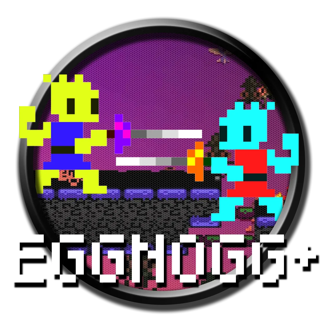 Logo game Eggnogg+, thể hiện phong cách pixel art của game đối kháng kiếm thuật.