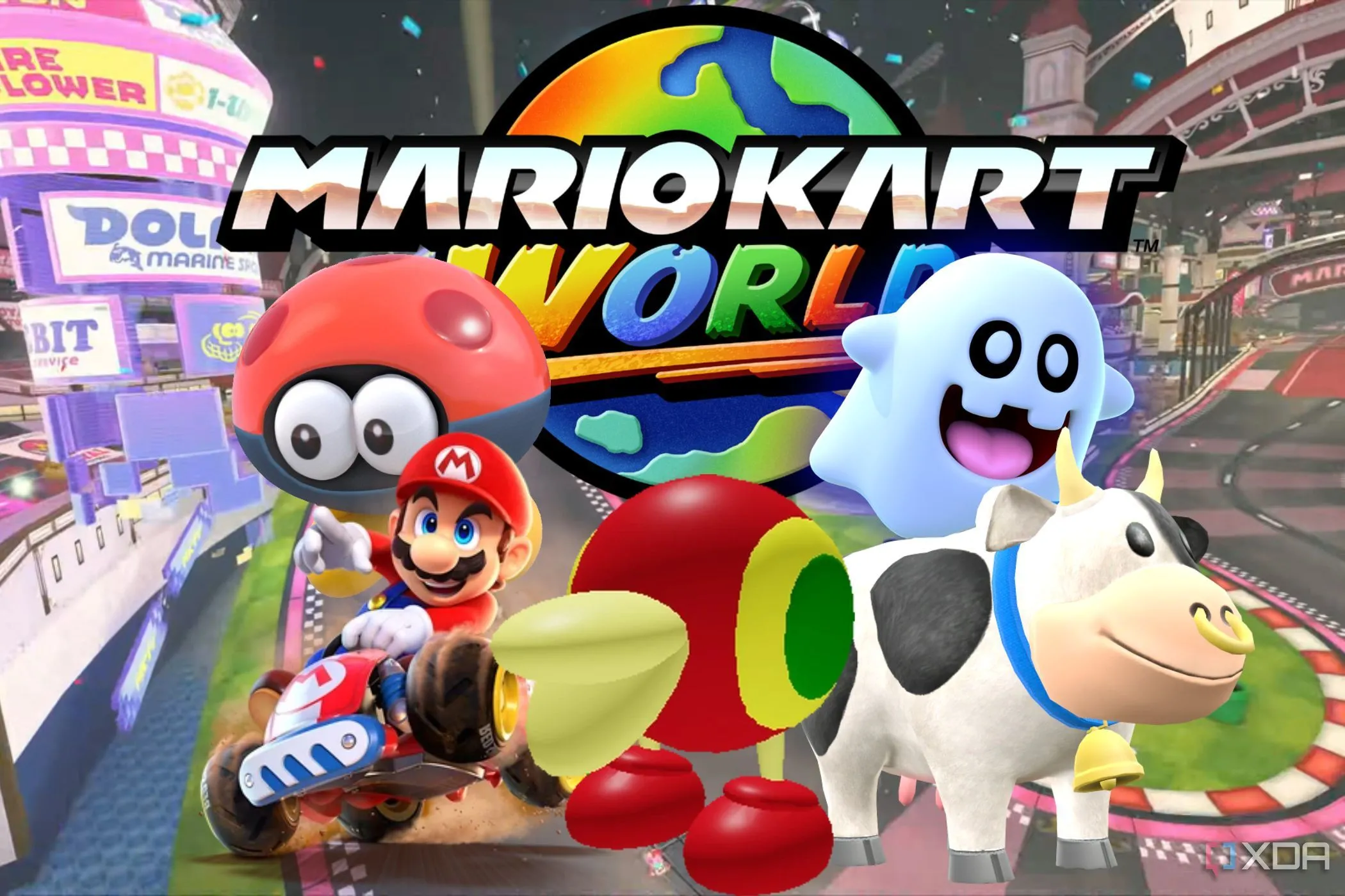 Logo Mario Kart World với các nhân vật đặc trưng, thể hiện sự đa dạng và tiềm năng của tựa game chủ lực trên Switch 2