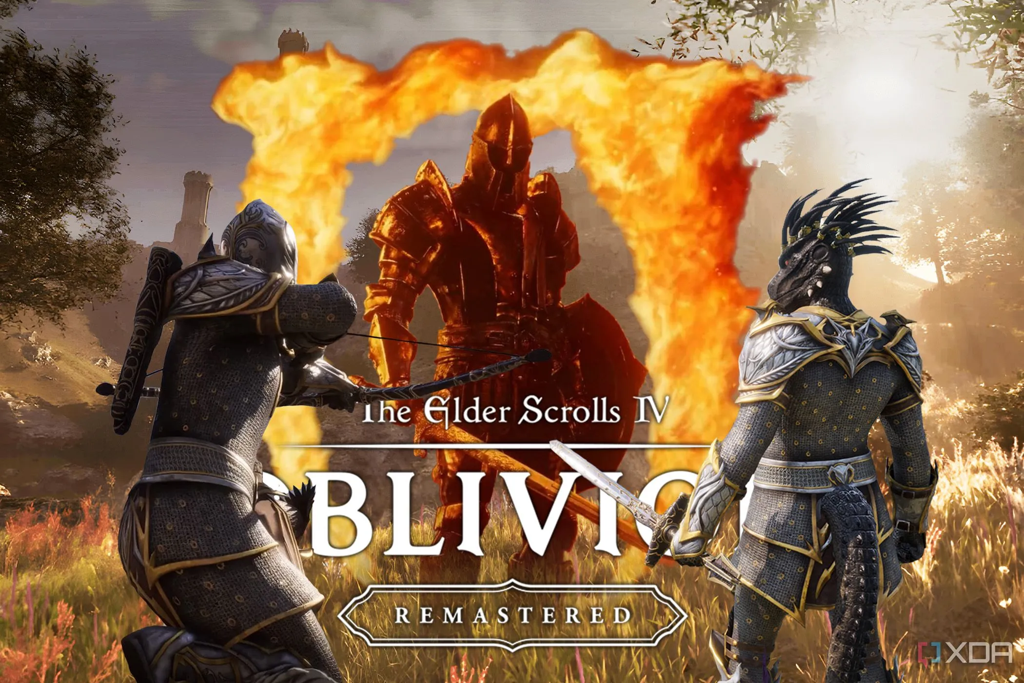 Logo The Elder Scrolls IV Oblivion Remastered cùng các nhân vật chính