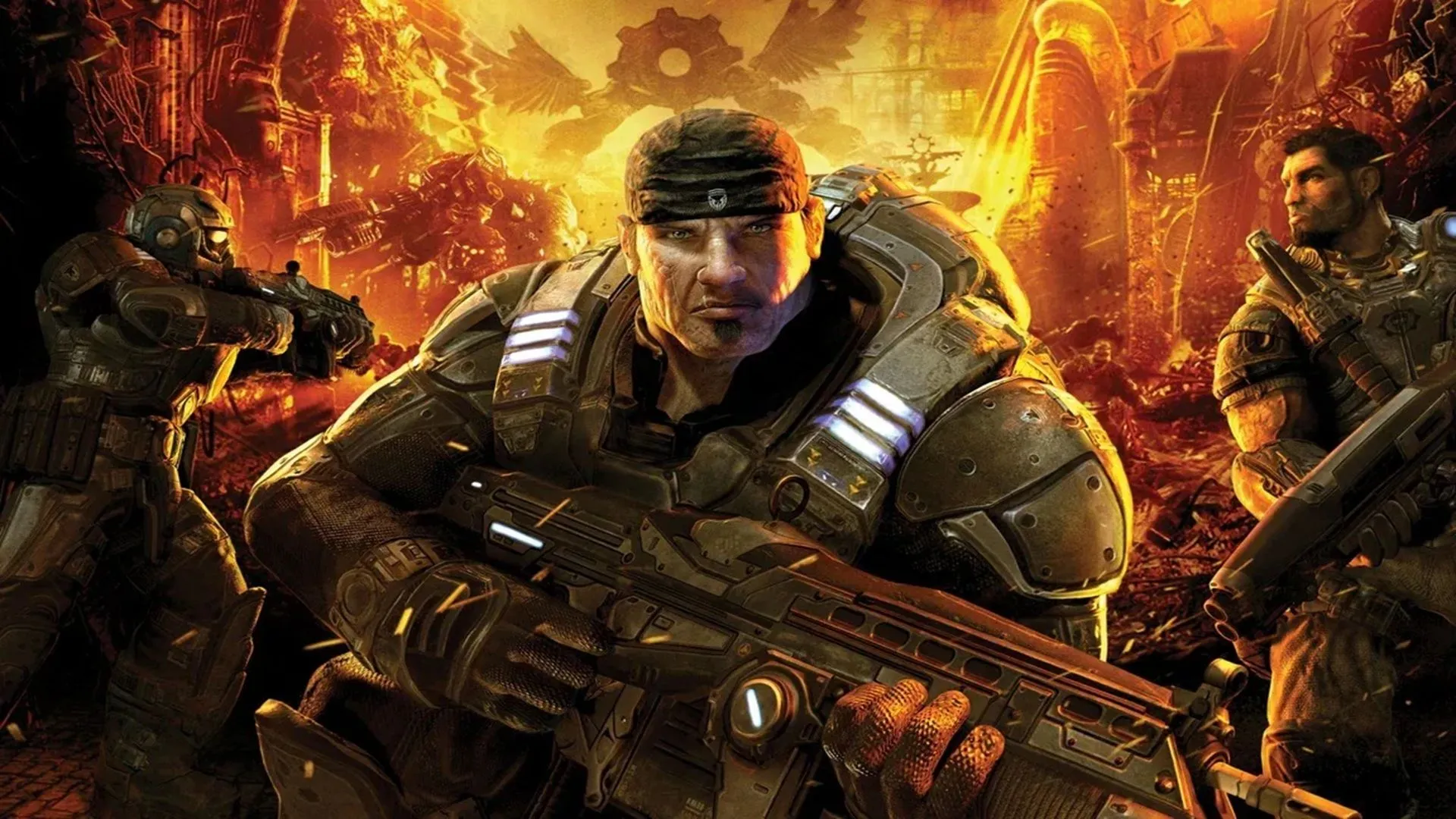 Logo Xbox 360 và hình ảnh nhân vật Gears of War biểu tượng