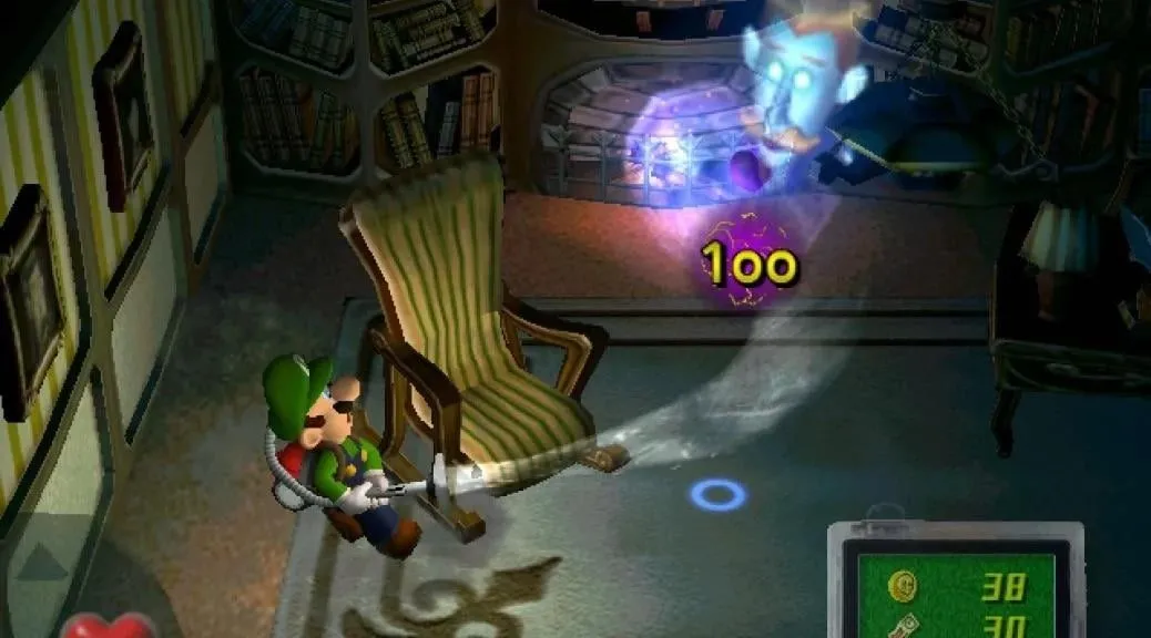 Luigi đang khám phá căn biệt thự ma ám trong game Luigi's Mansion trên GameCube, đồ họa giả lập Raspberry Pi 5