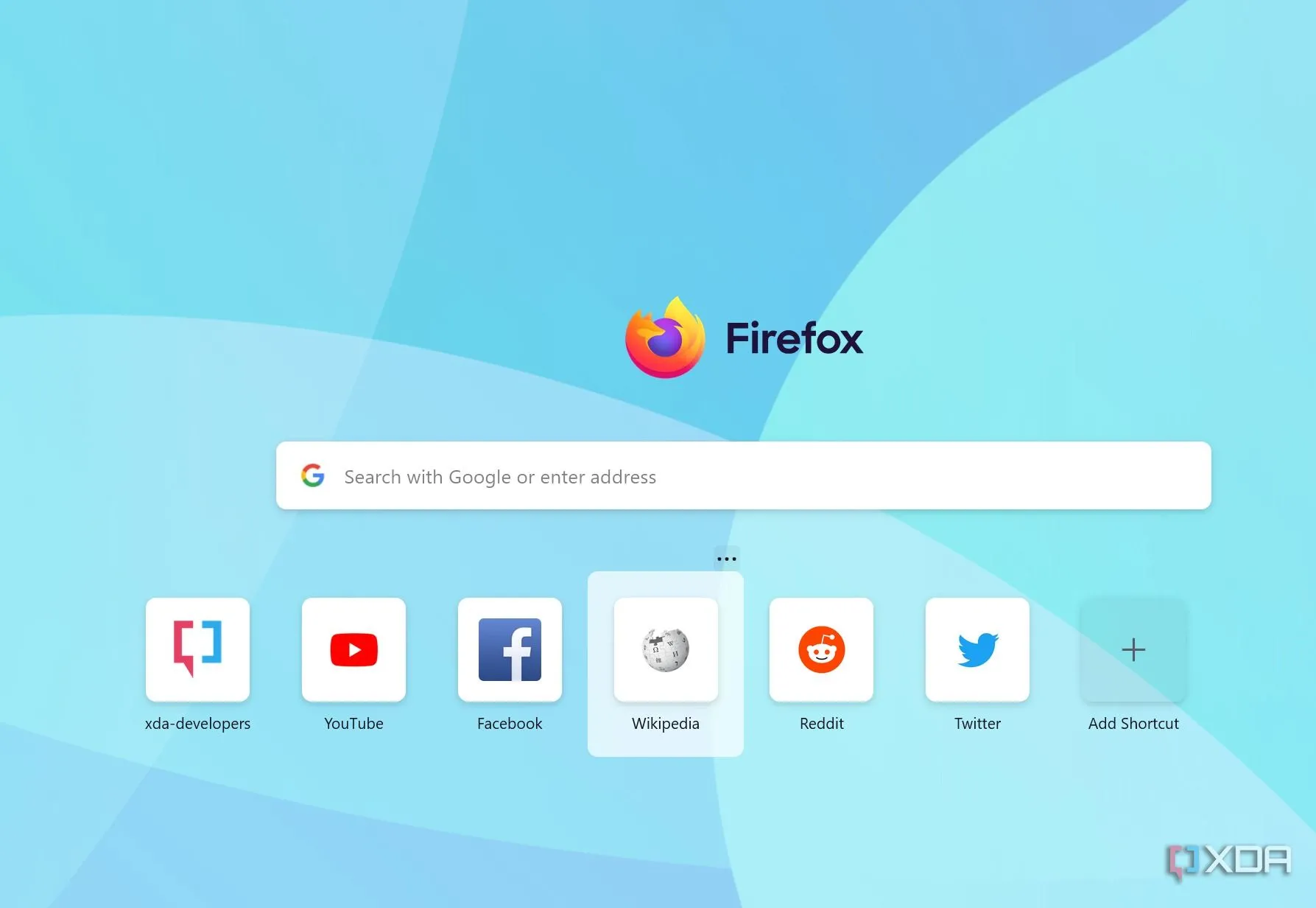 Màn hình chính (home page) của trình duyệt Firefox với các tùy chọn cơ bản