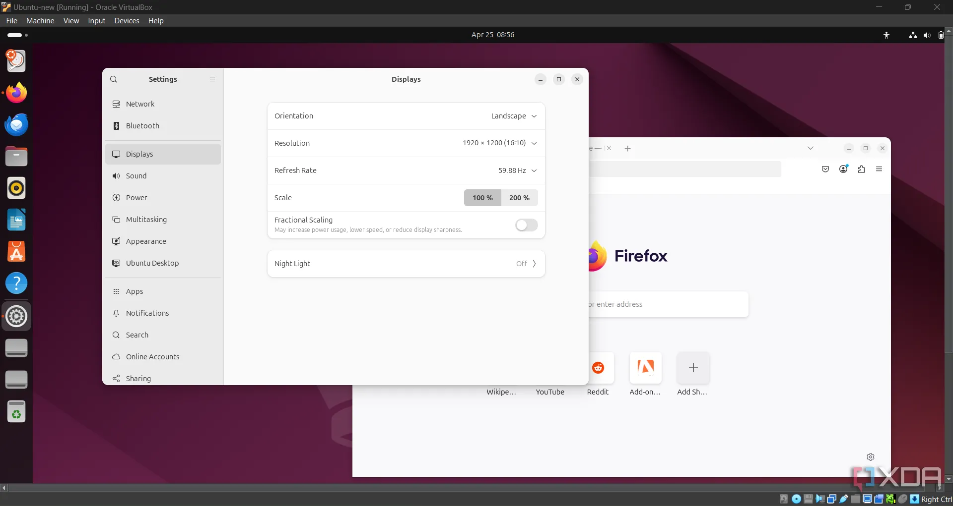 Màn hình chụp hệ điều hành Ubuntu đang chạy trong máy ảo VirtualBox trên Windows 11, minh họa sự cô lập của VM
