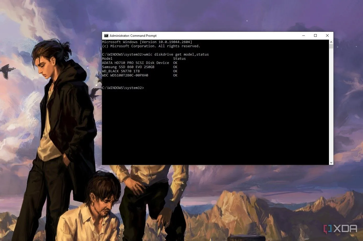 Màn hình desktop Windows hiển thị cửa sổ Command Prompt, minh họa cách kiểm tra sức khỏe ổ cứng bằng lệnh S.M.A.R.T.