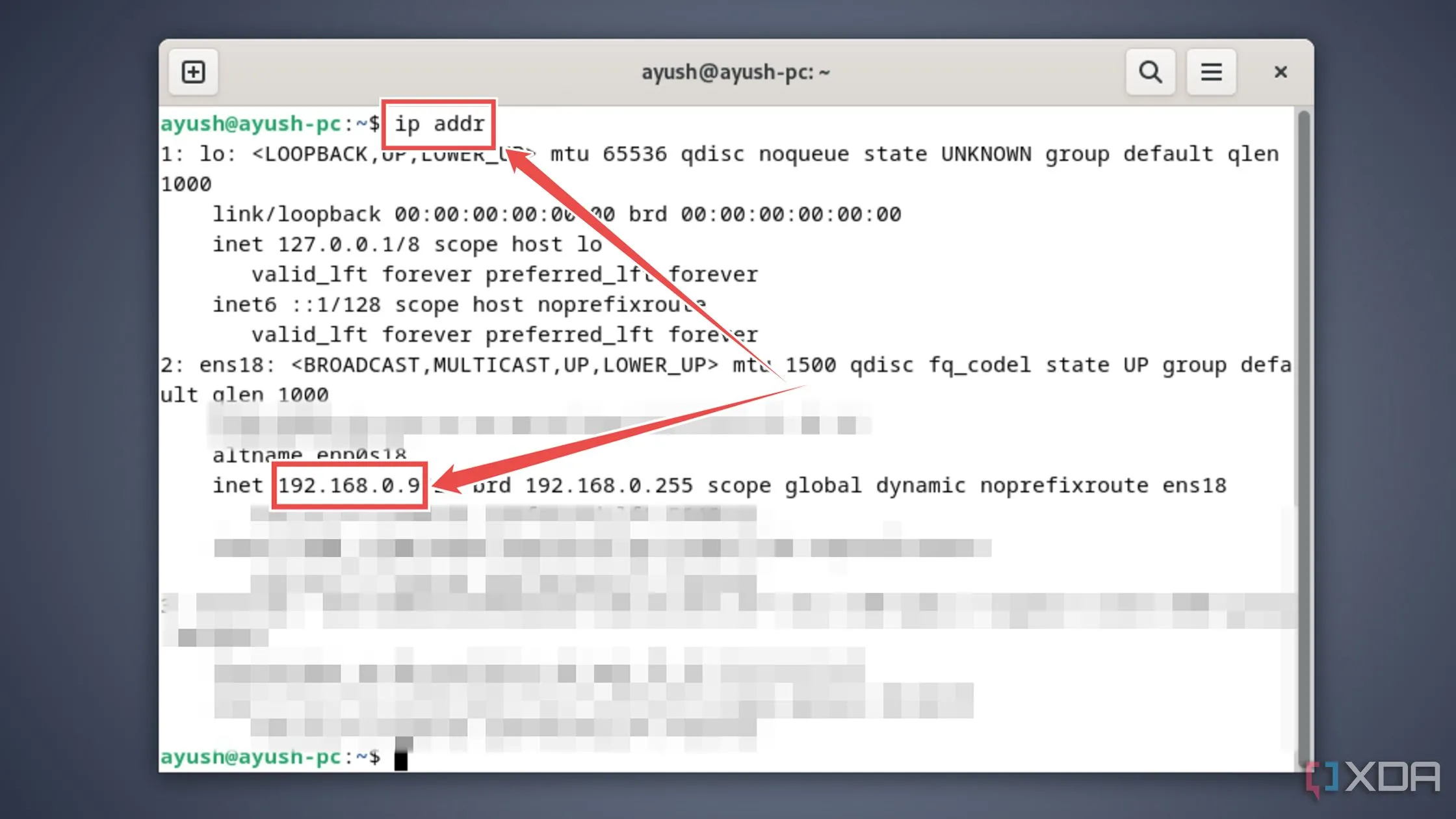 Màn hình hiển thị lệnh ip addr để lấy địa chỉ IP của node Docker Swarm