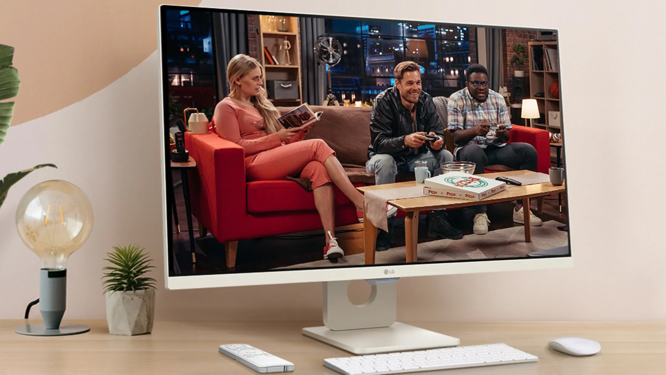 Màn hình LG MyView 27SR50F-W trên bàn làm việc