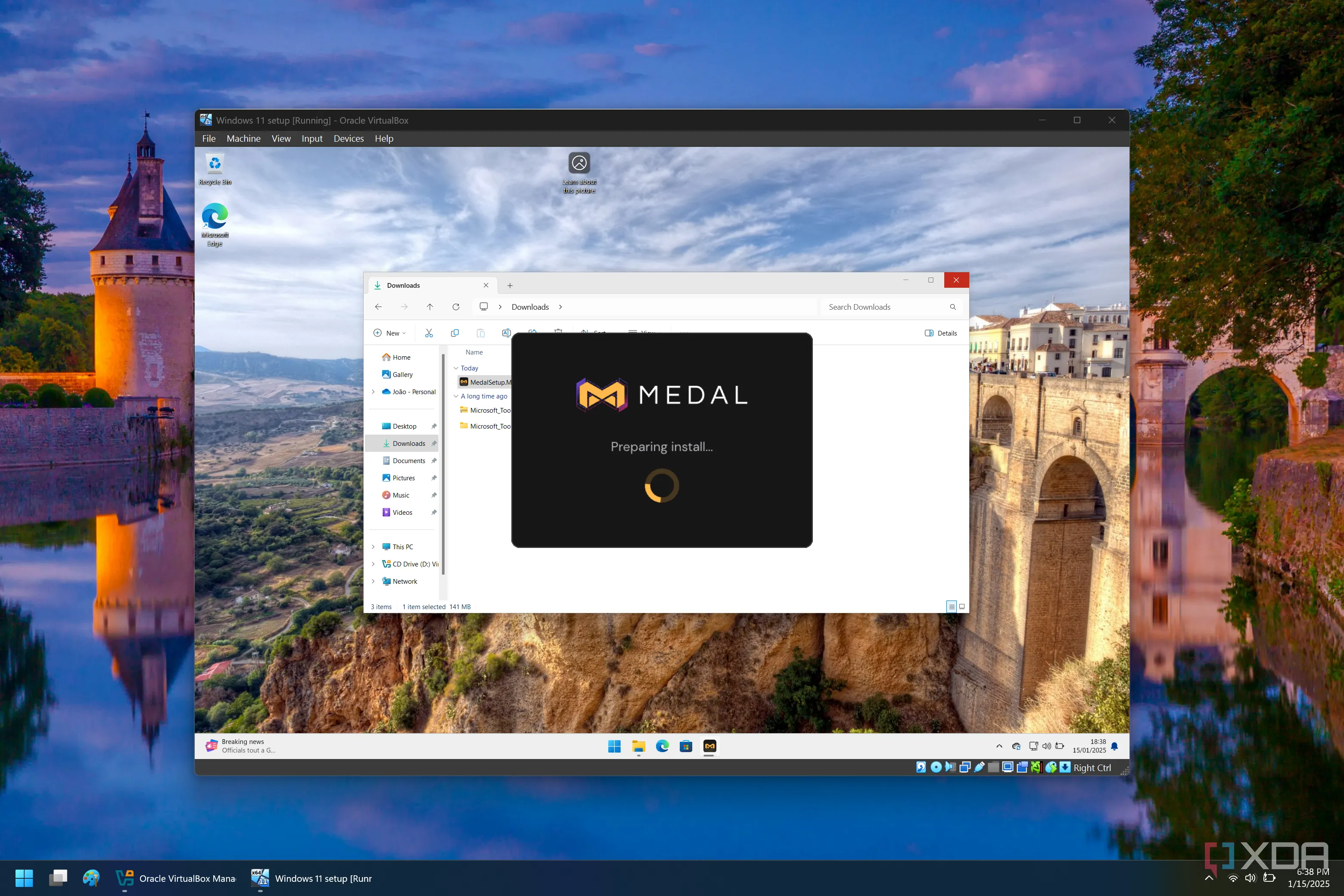Màn hình Windows 11 đang chạy trong máy ảo, hiển thị quá trình cài đặt phần mềm để kiểm thử