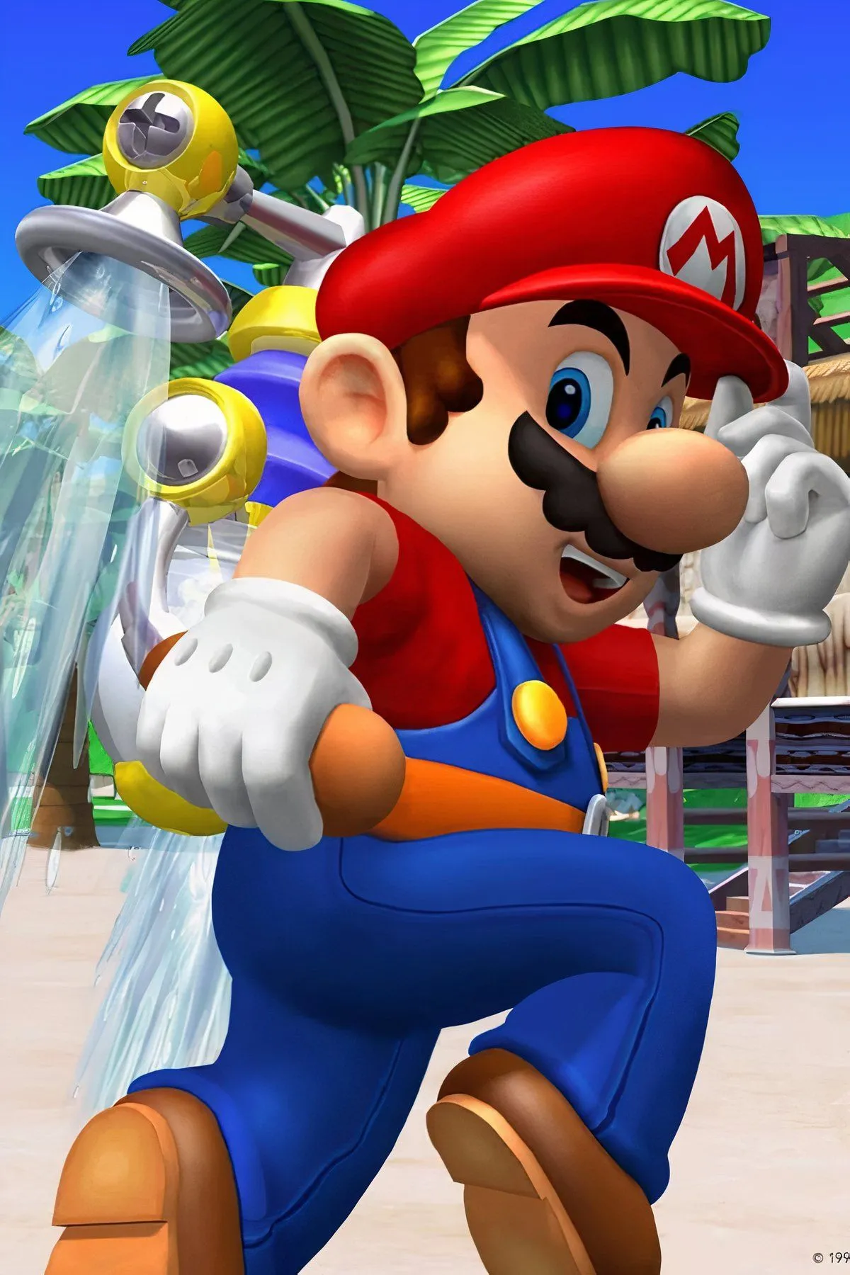 Mario sử dụng thiết bị FLUDD để dọn dẹp hòn đảo Delfino trong Super Mario Sunshine