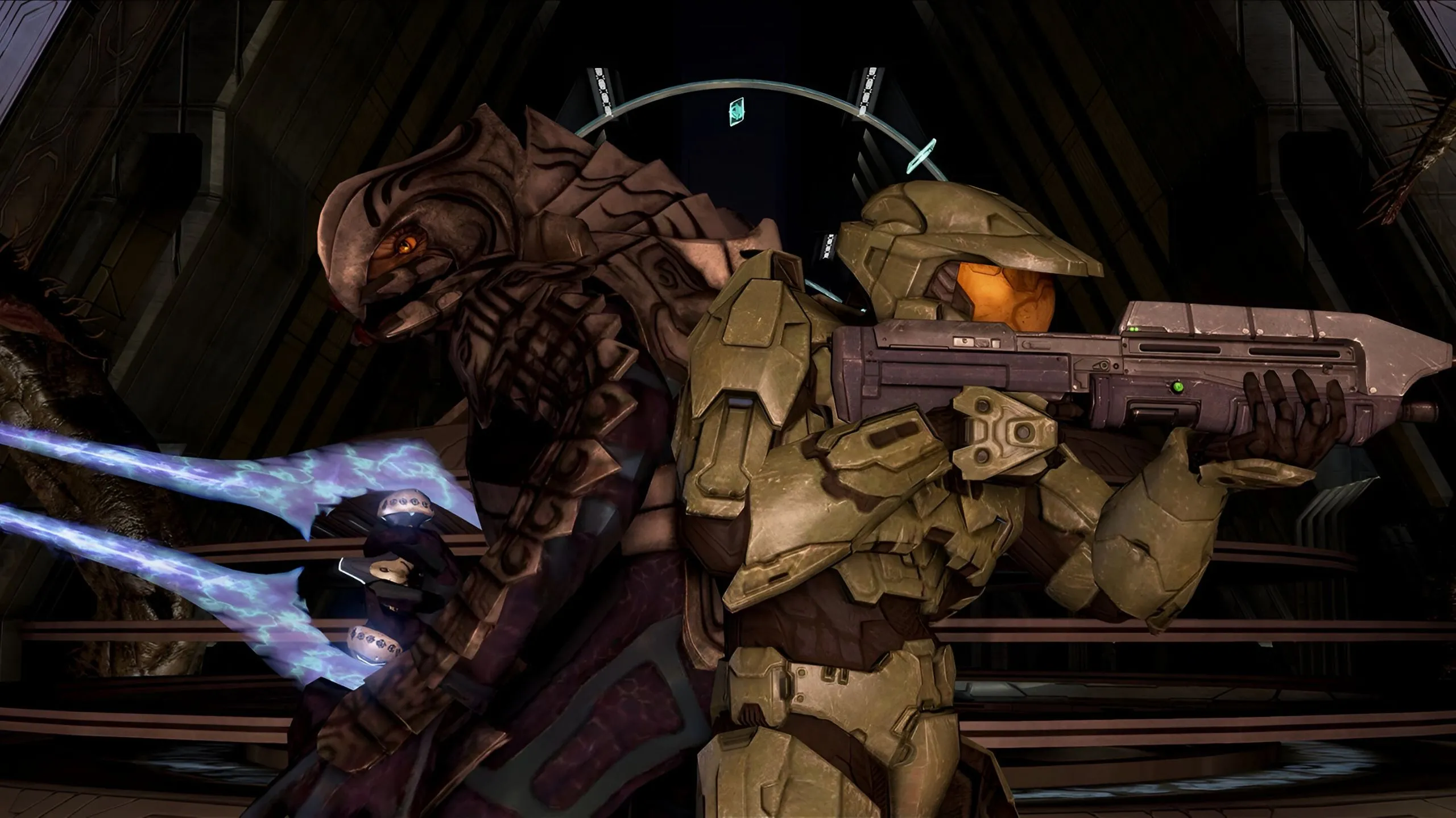 Master Chief và The Arbiter trong chế độ co-op của Halo 3, biểu tượng của game bắn súng chia đôi màn hình.