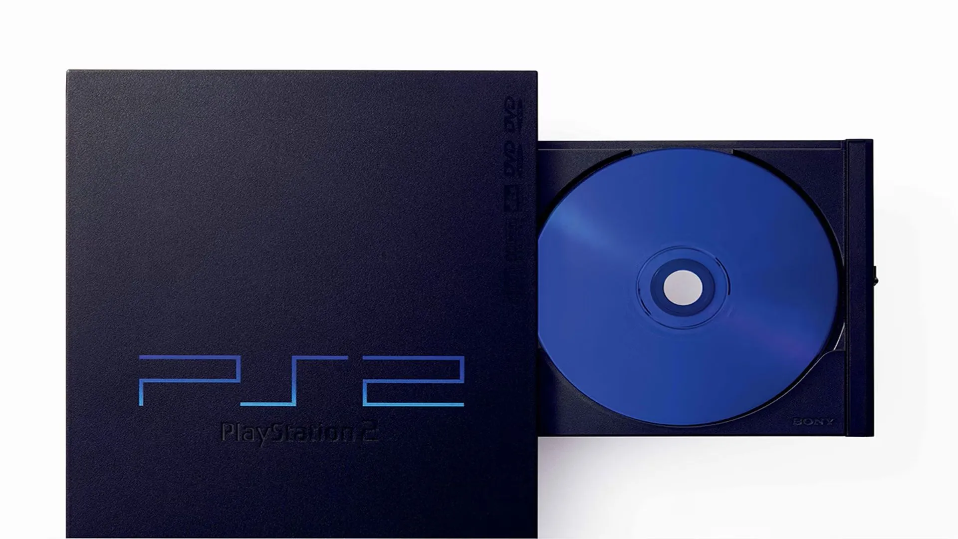 Máy console PlayStation 2 với khay đĩa mở, minh họa khả năng đa phương tiện