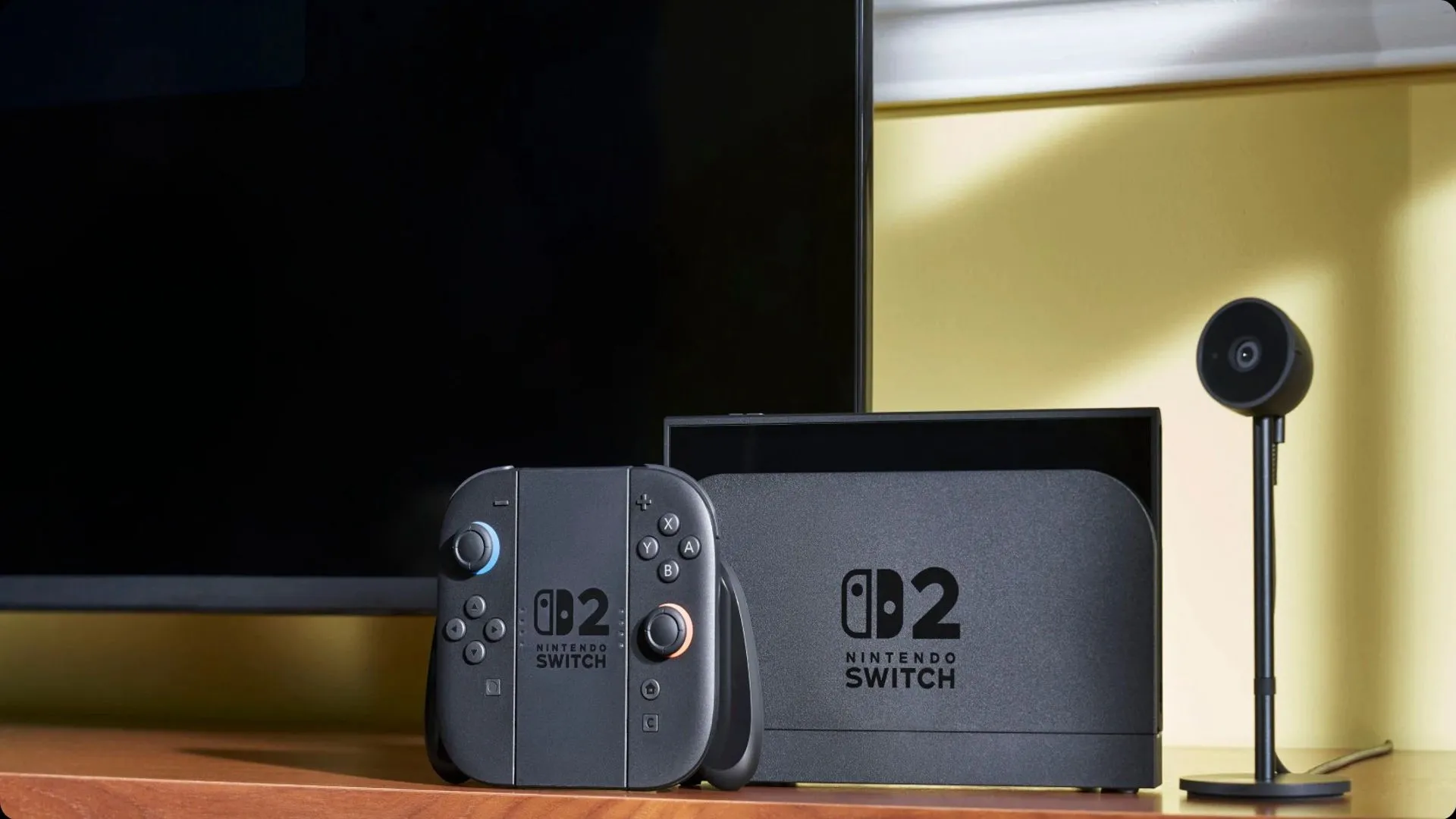 Máy Nintendo Switch 2 kèm bộ điều khiển Joy-Con và micro, minh họa phụ kiện ra mắt cùng console