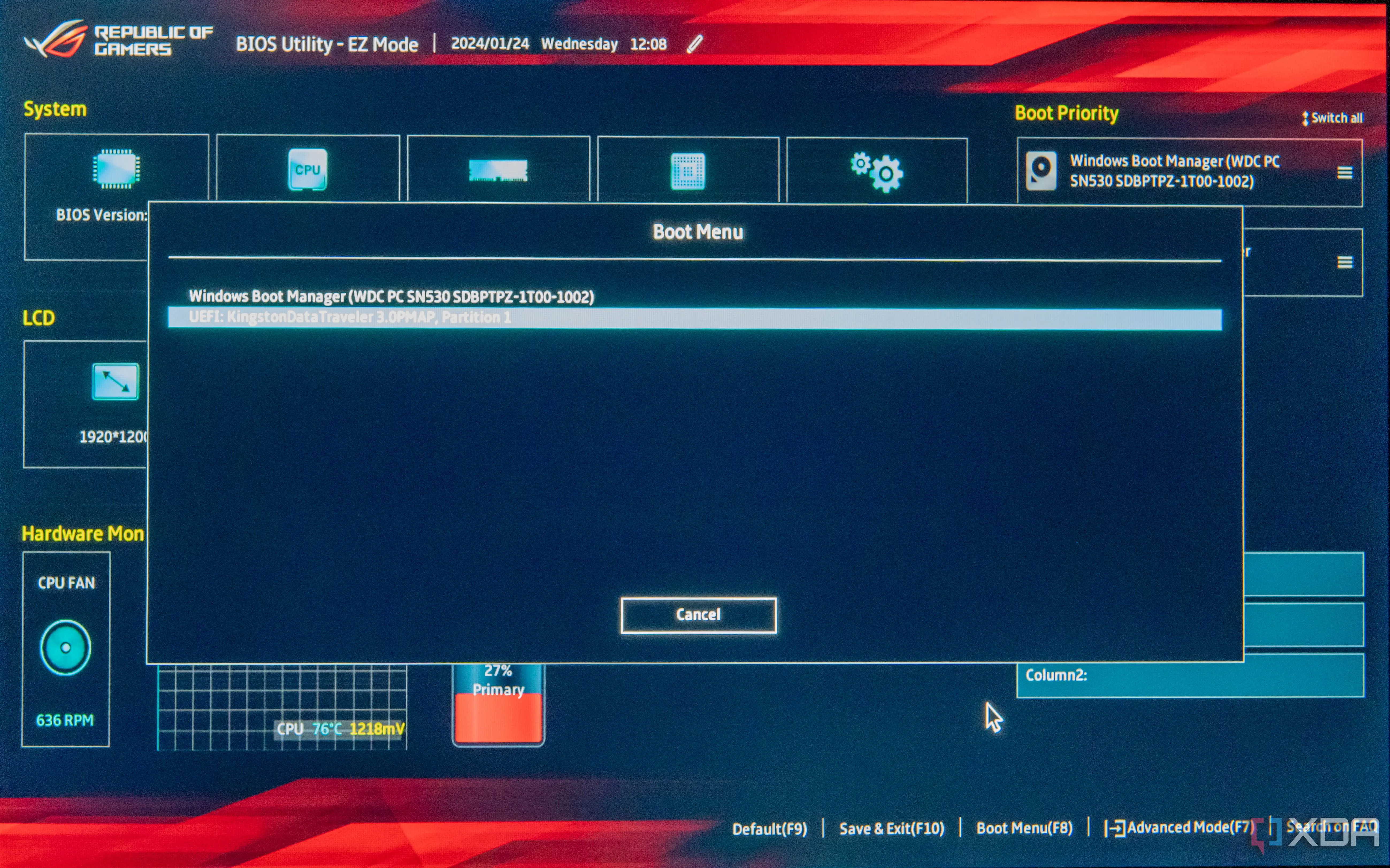 Menu khởi động BIOS trên laptop Asus ROG