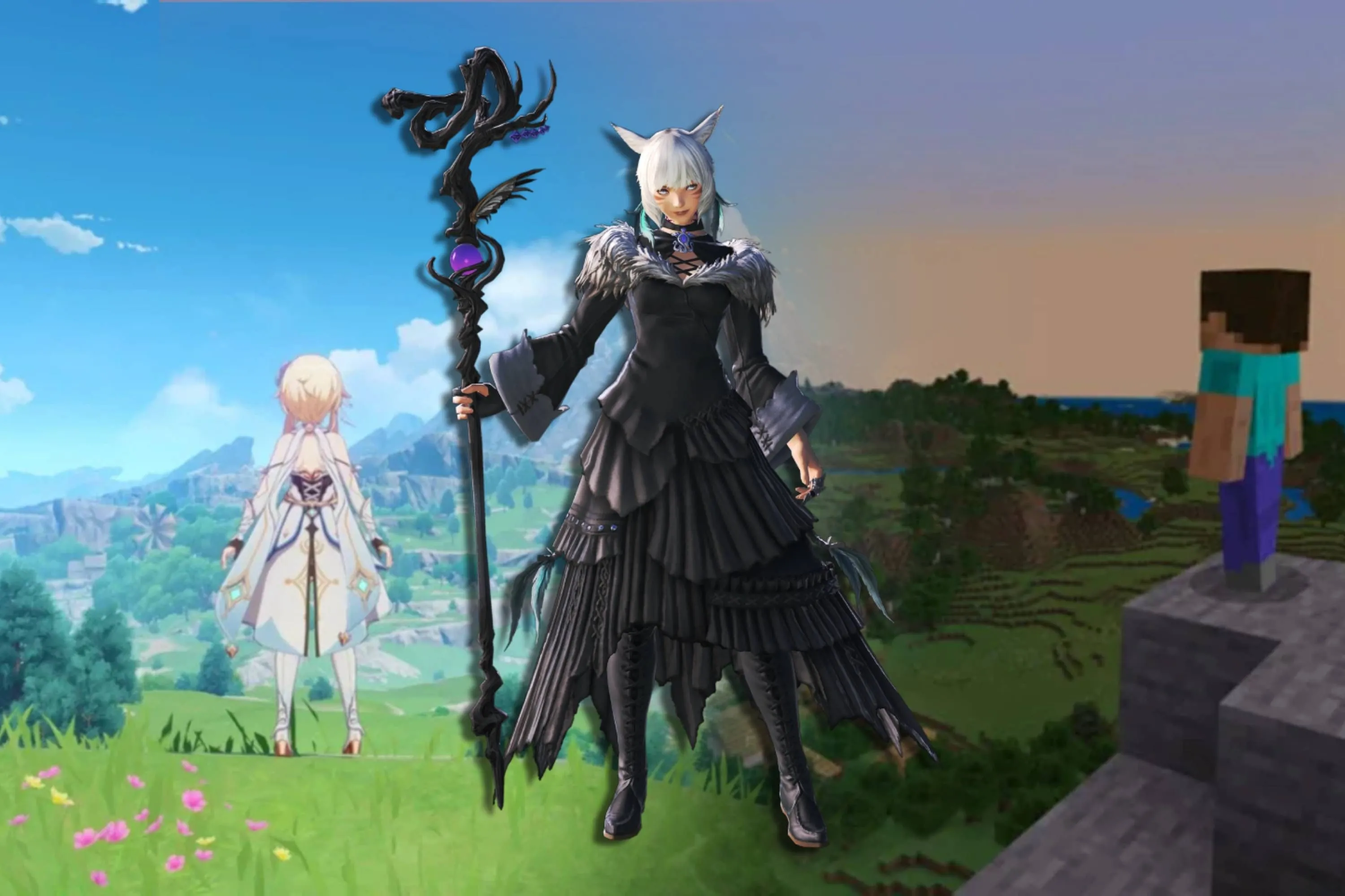 Minh họa ba tựa game Genshin Impact, Minecraft và Final Fantasy 14 có thể chơi mượt mà trên Steam Deck