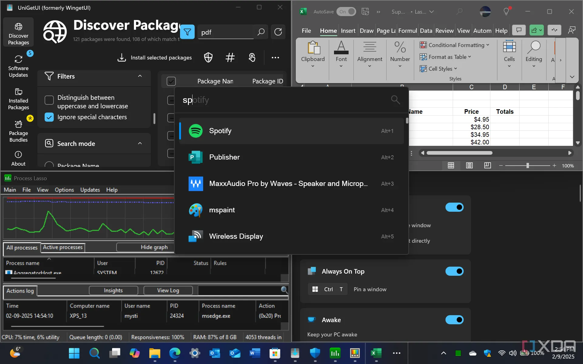 Minh họa các ứng dụng và không gian làm việc được sắp xếp trên Windows 11, thể hiện khả năng của Workspaces trong PowerToys.