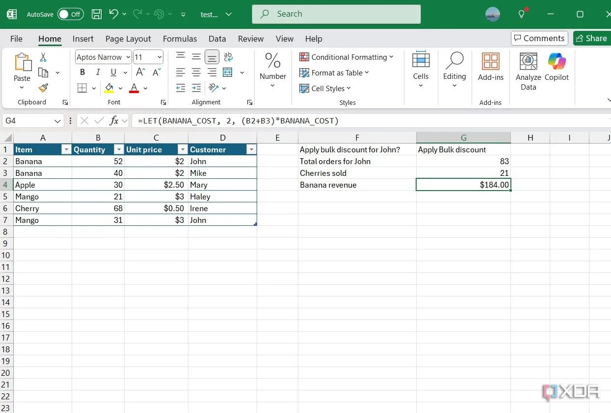 Minh họa hàm LET trong Excel giúp định nghĩa biến để tối ưu công thức dài