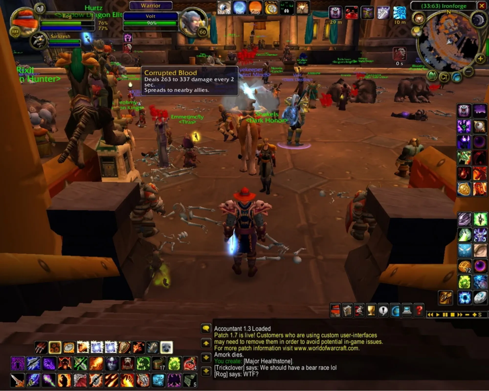 Minh họa sự lây lan của debuff Corrupted Blood trong World of Warcraft, ảnh từ WoW Wiki