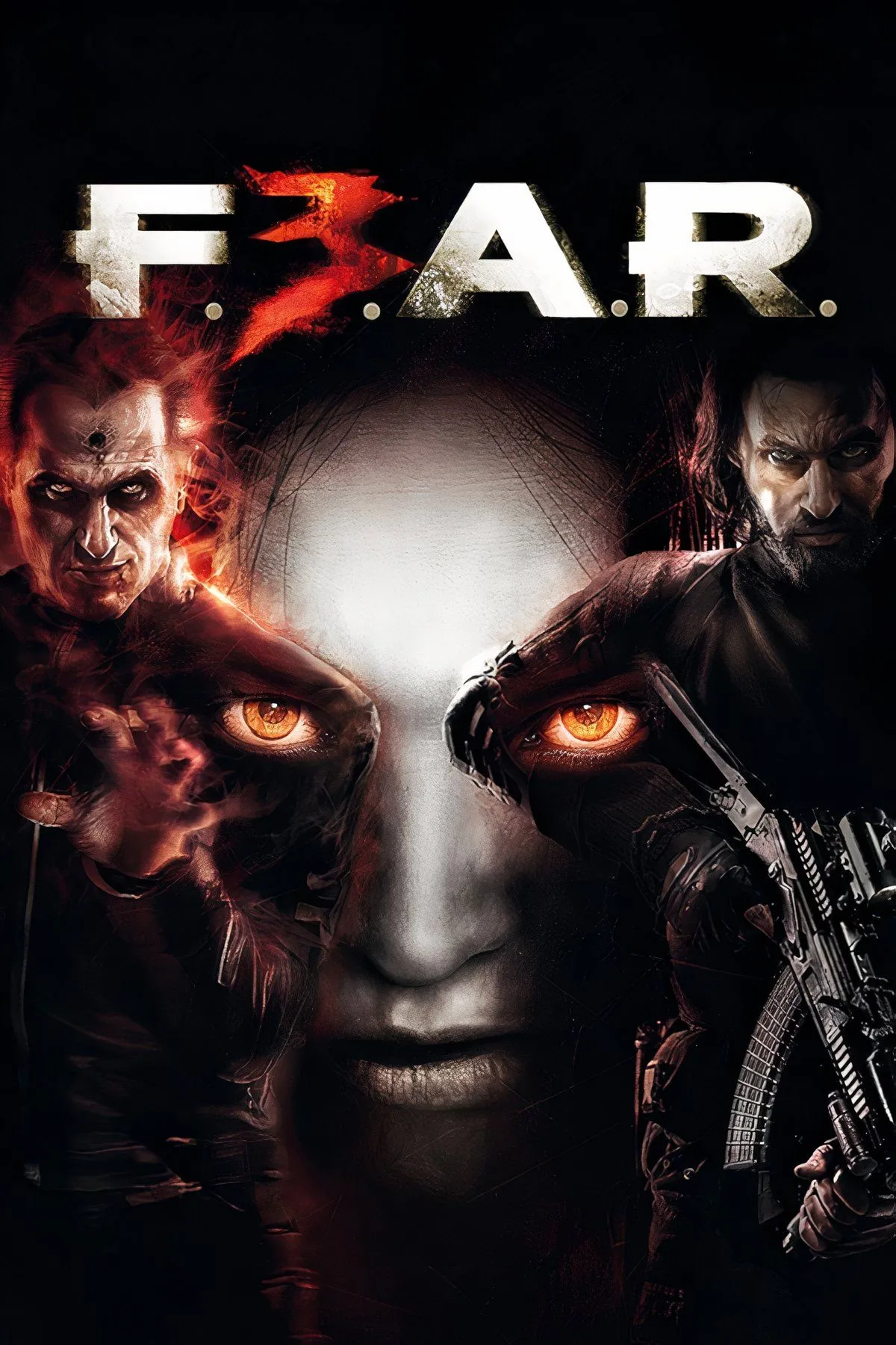 Minh họa tổng hợp về game F.E.A.R. 3, nhấn mạnh yếu tố kinh dị và hành động bắn súng góc nhìn thứ nhất.