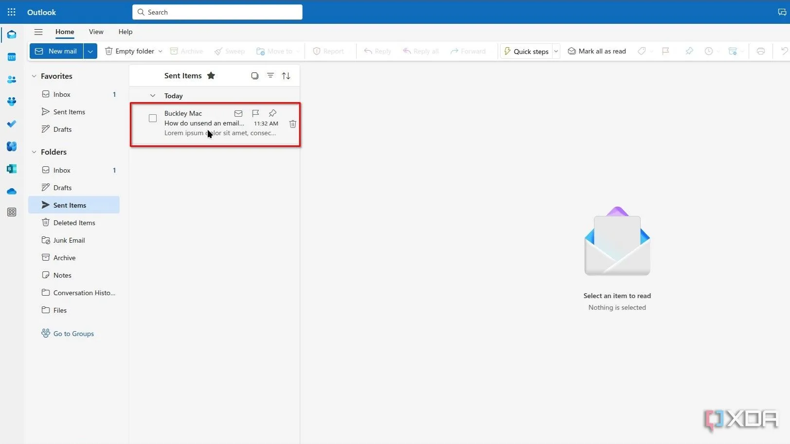 Mở email đã gửi trong cửa sổ mới