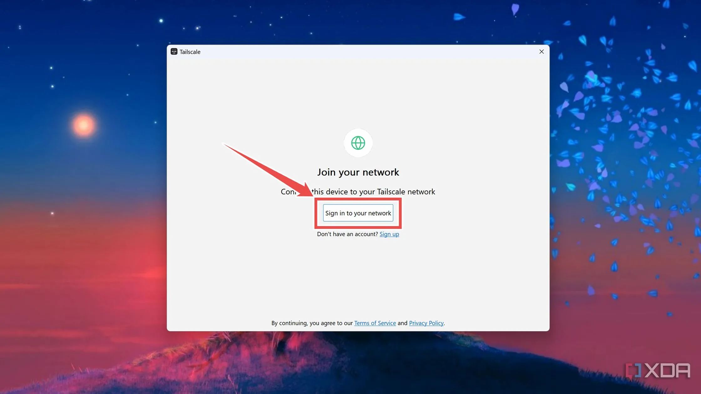 Mở giao diện web Tailscale từ ứng dụng Windows 11 để đăng nhập