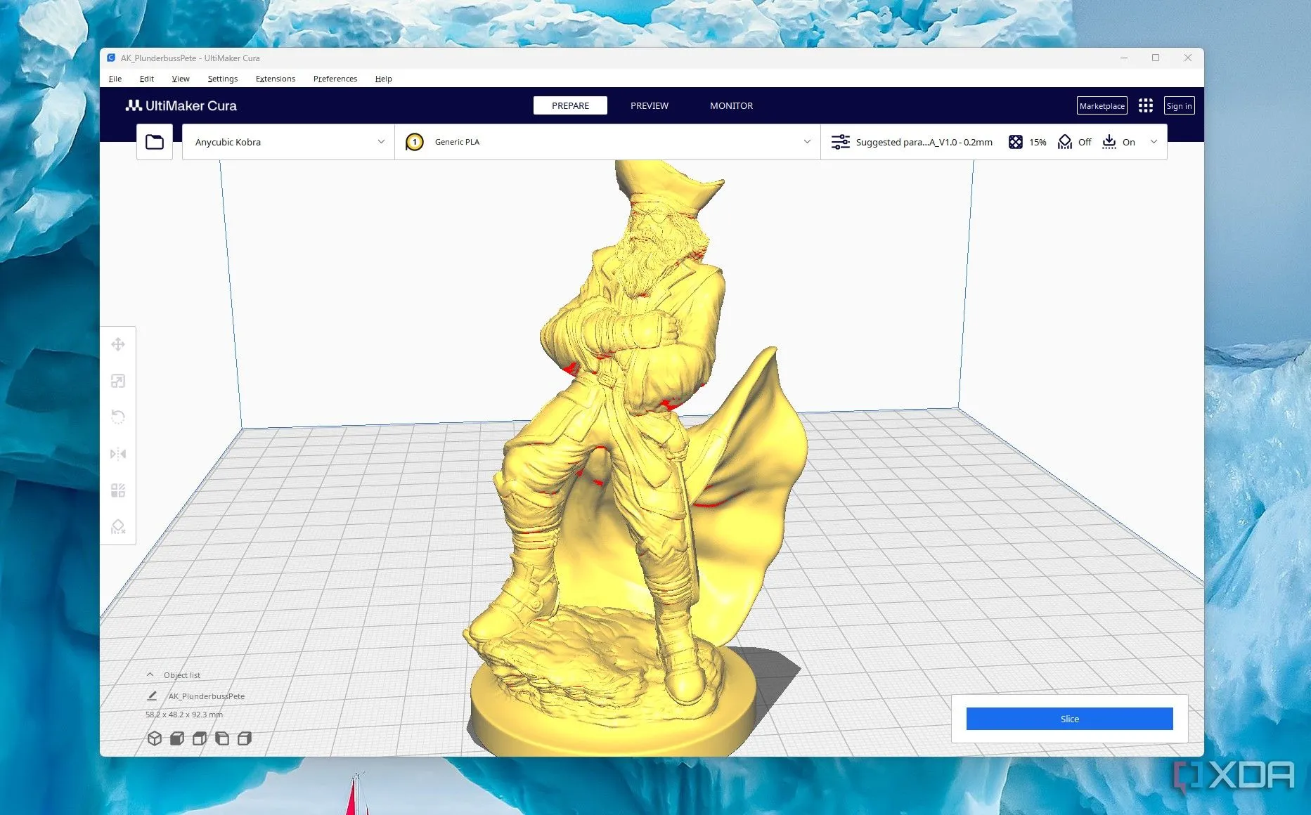 Mô hình 3D được mở trong phần mềm cắt lát Cura