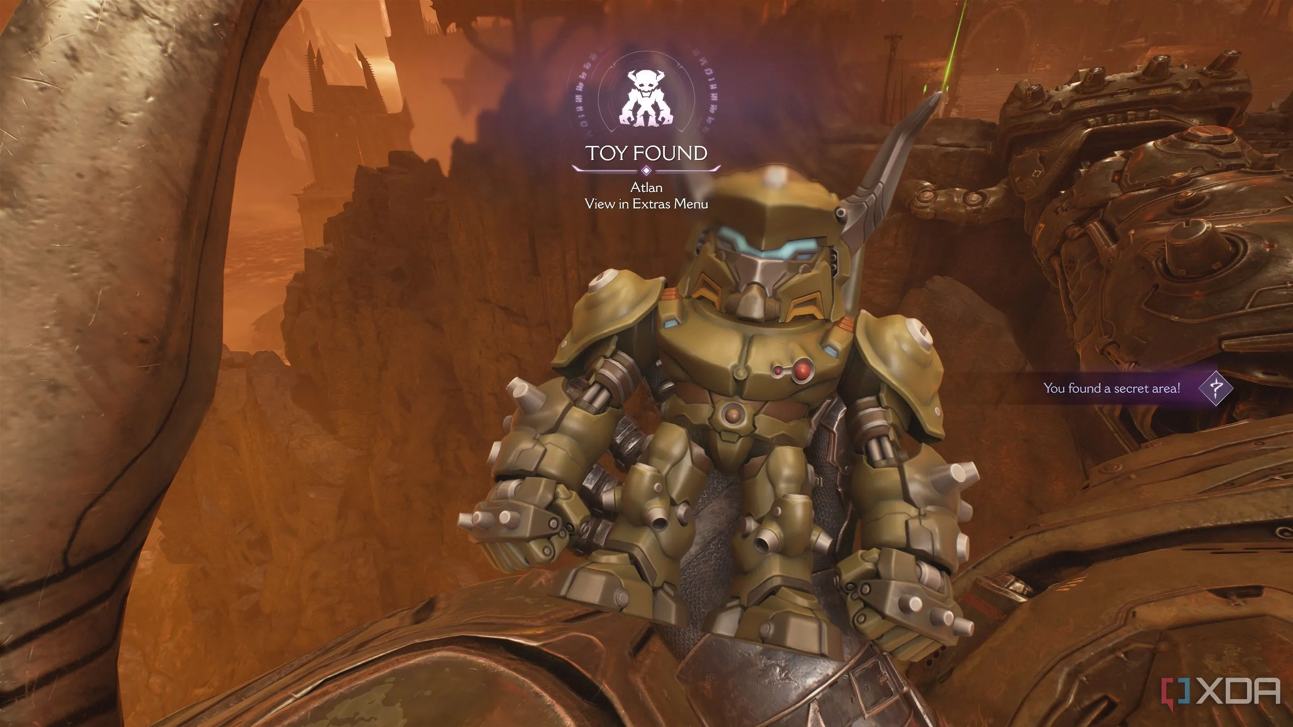 Mô hình đồ chơi Atlan Mech, vật phẩm sưu tầm quý hiếm trong Doom The Dark Ages Chương 11.