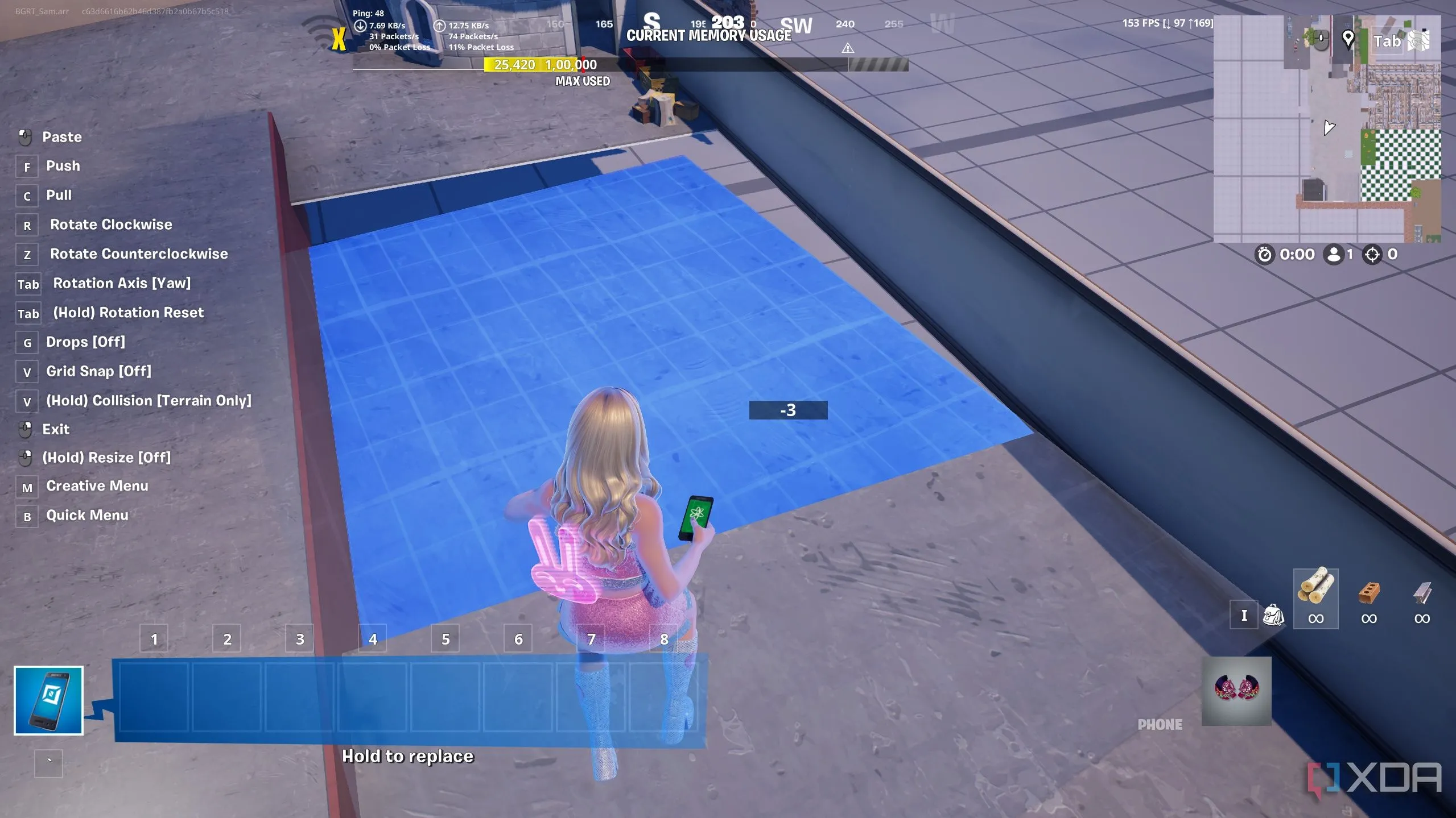 Một bản đồ đang được xây dựng trong Fortnite Creative với các tầng sàn bị lệch lạc, minh họa khó khăn trong việc căn chỉnh chính xác