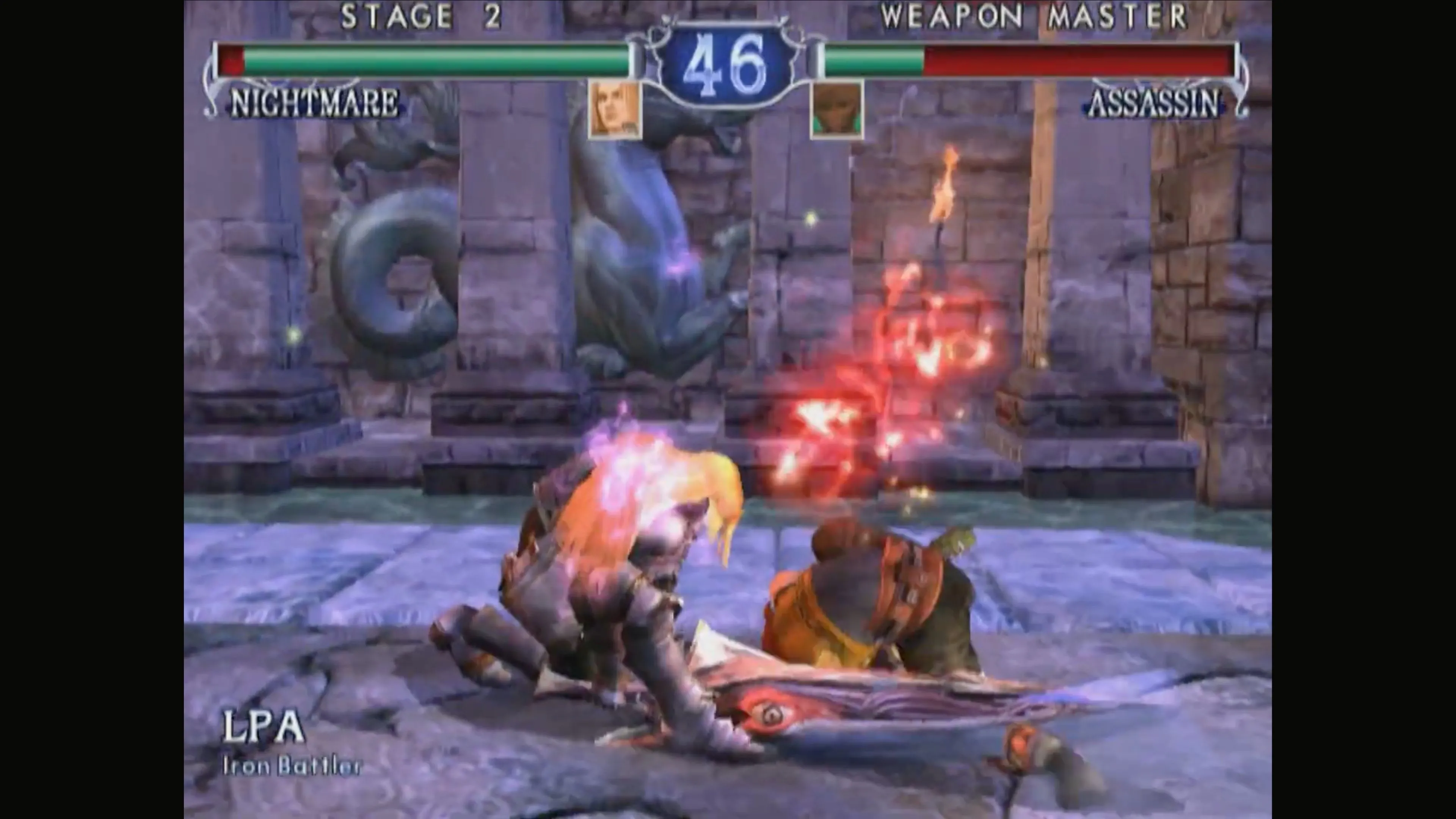 Một cảnh chiến đấu đồ họa cao trong SoulCalibur II trên Nintendo Switch Online GameCube