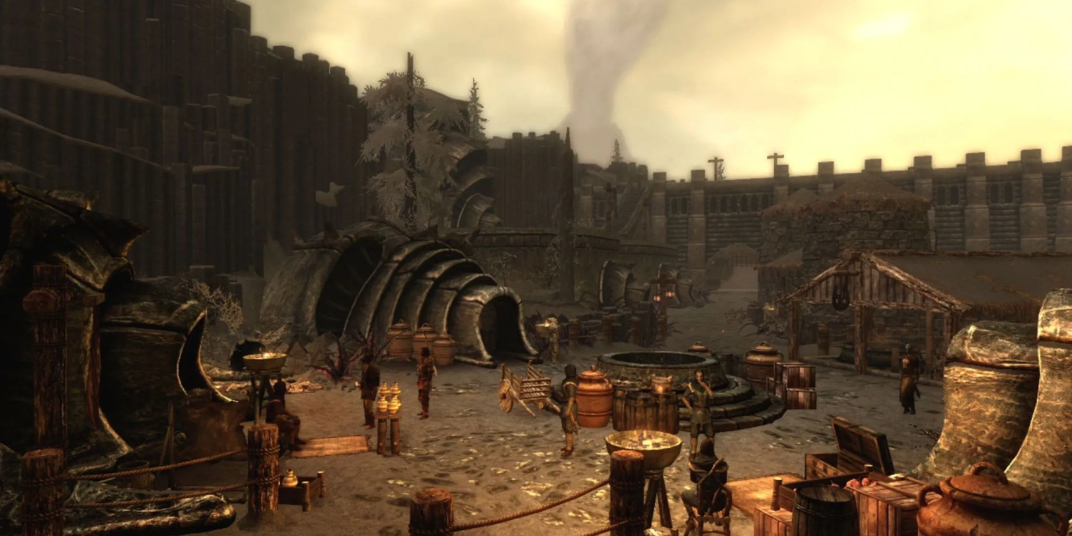 Một cảnh chiến đấu hoành tráng với rồng và các nhân vật trong Skyrim