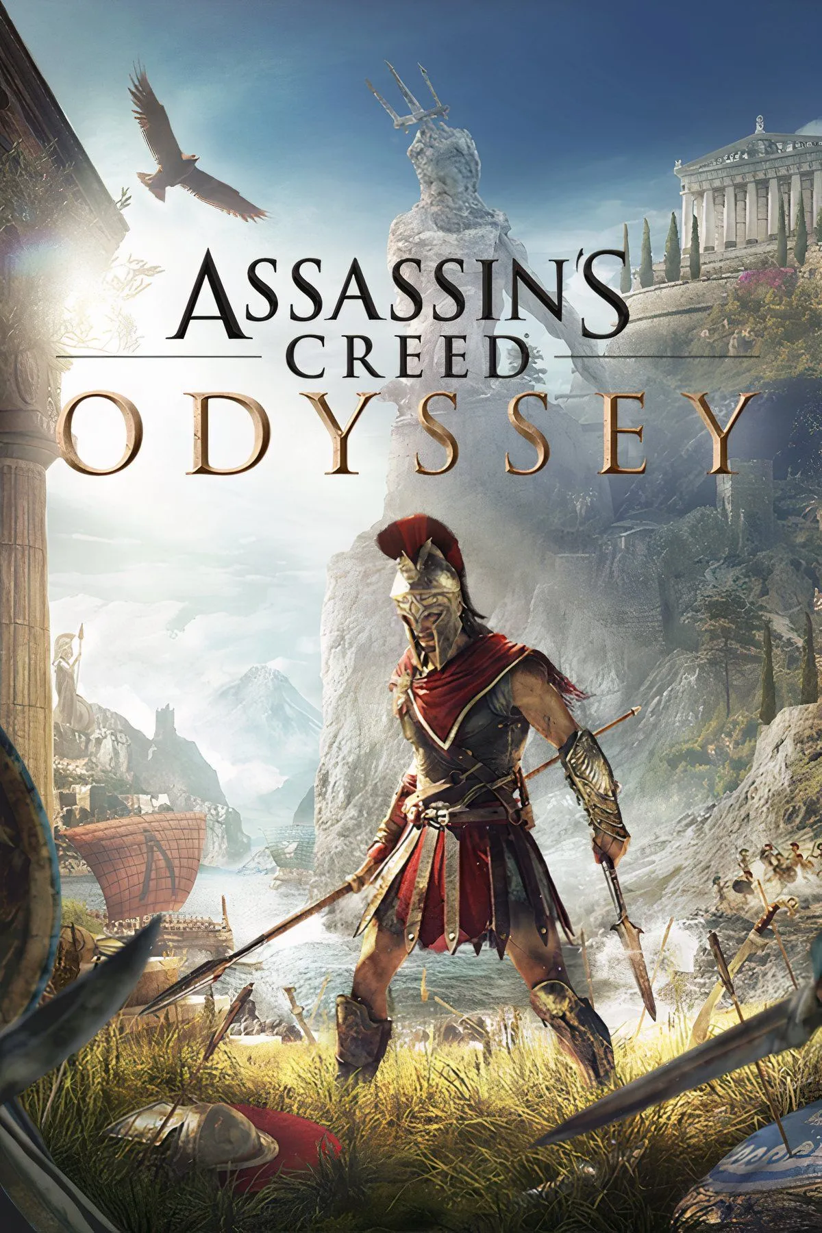 Một cảnh đẹp của Hy Lạp cổ đại với kiến trúc đặc trưng và biển xanh trong Assassin's Creed Odyssey