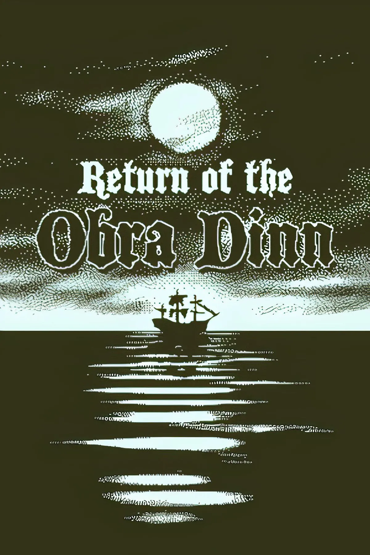 Một cảnh từ Return of the Obra Dinn, thể hiện phong cách đồ họa đơn sắc độc đáo, với người chơi khám phá bên trong con tàu bí ẩn để tìm kiếm manh mối.