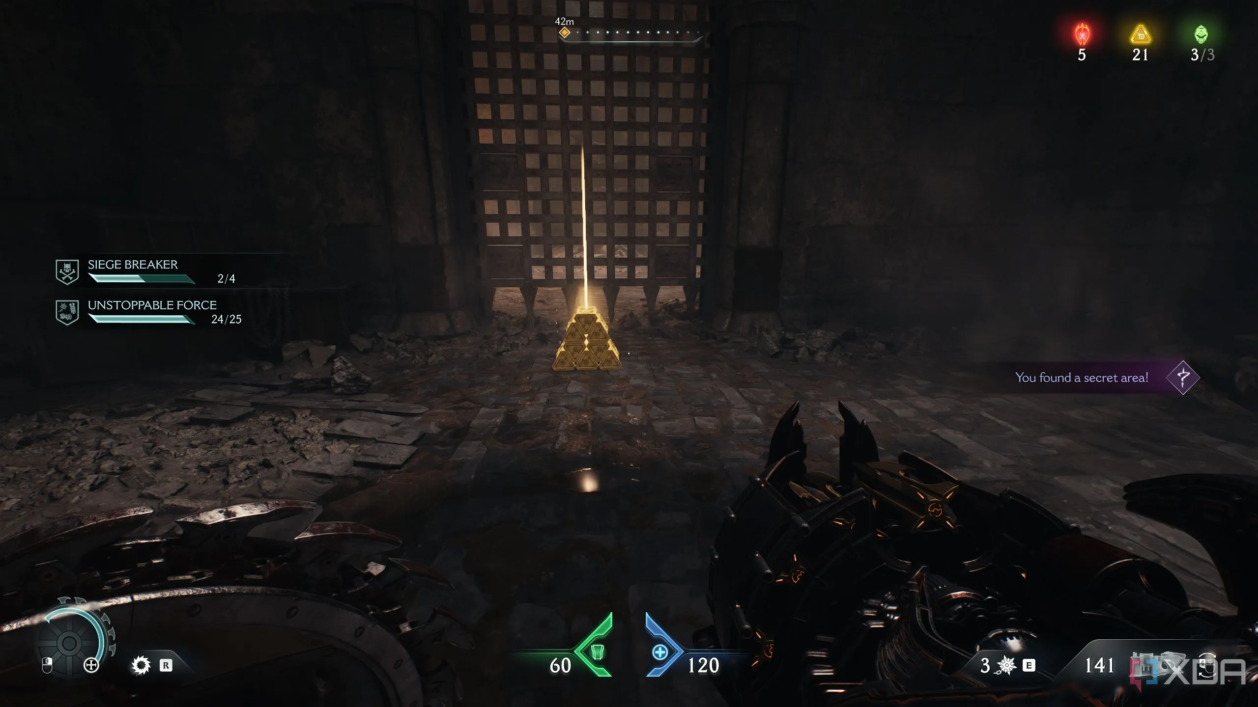 Một đống vàng trong khu vực bí mật 4 của Doom: The Dark Ages